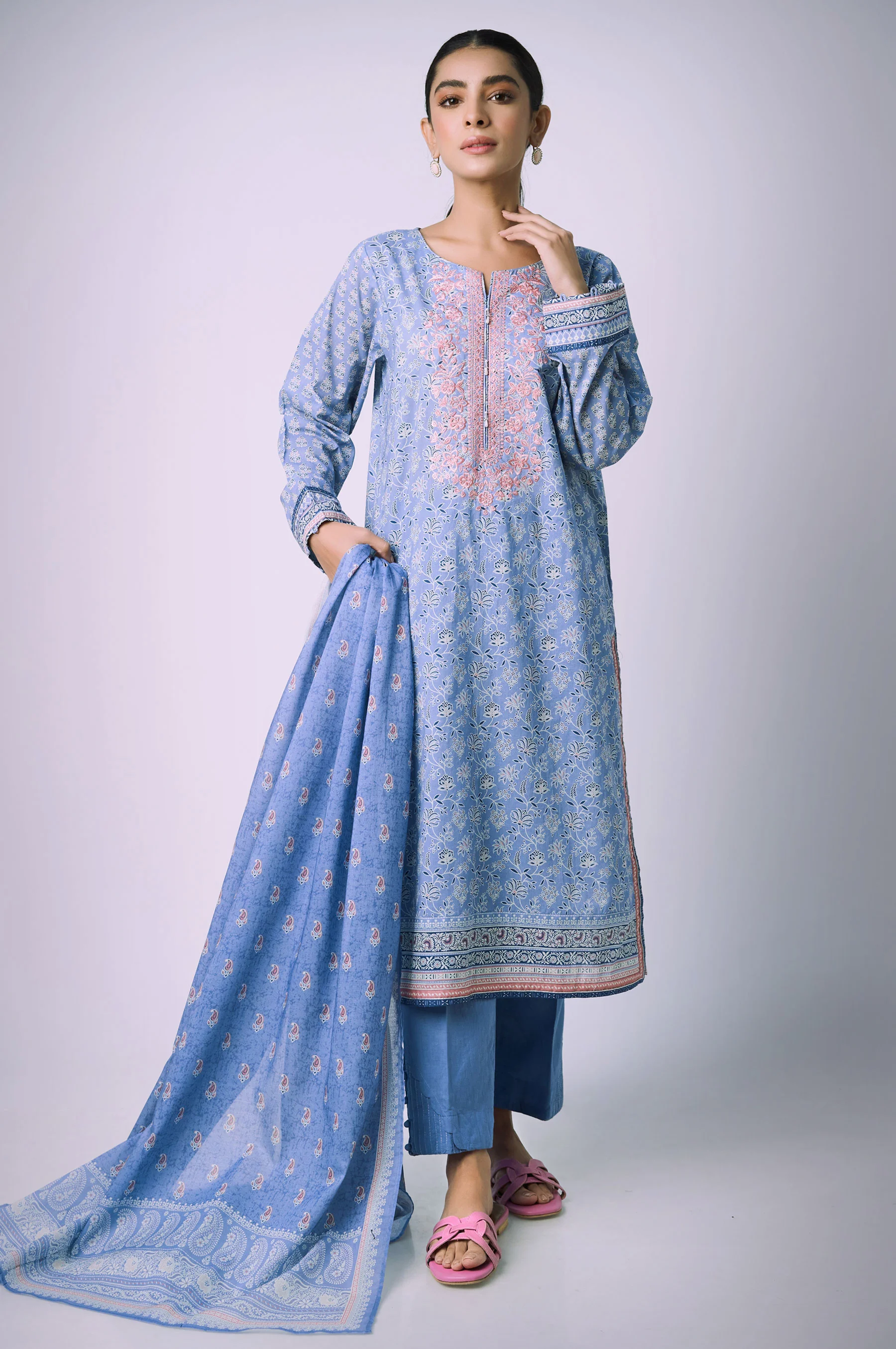 Unstitched 3 Piece Embroidered Lawn Suit - Image 3
