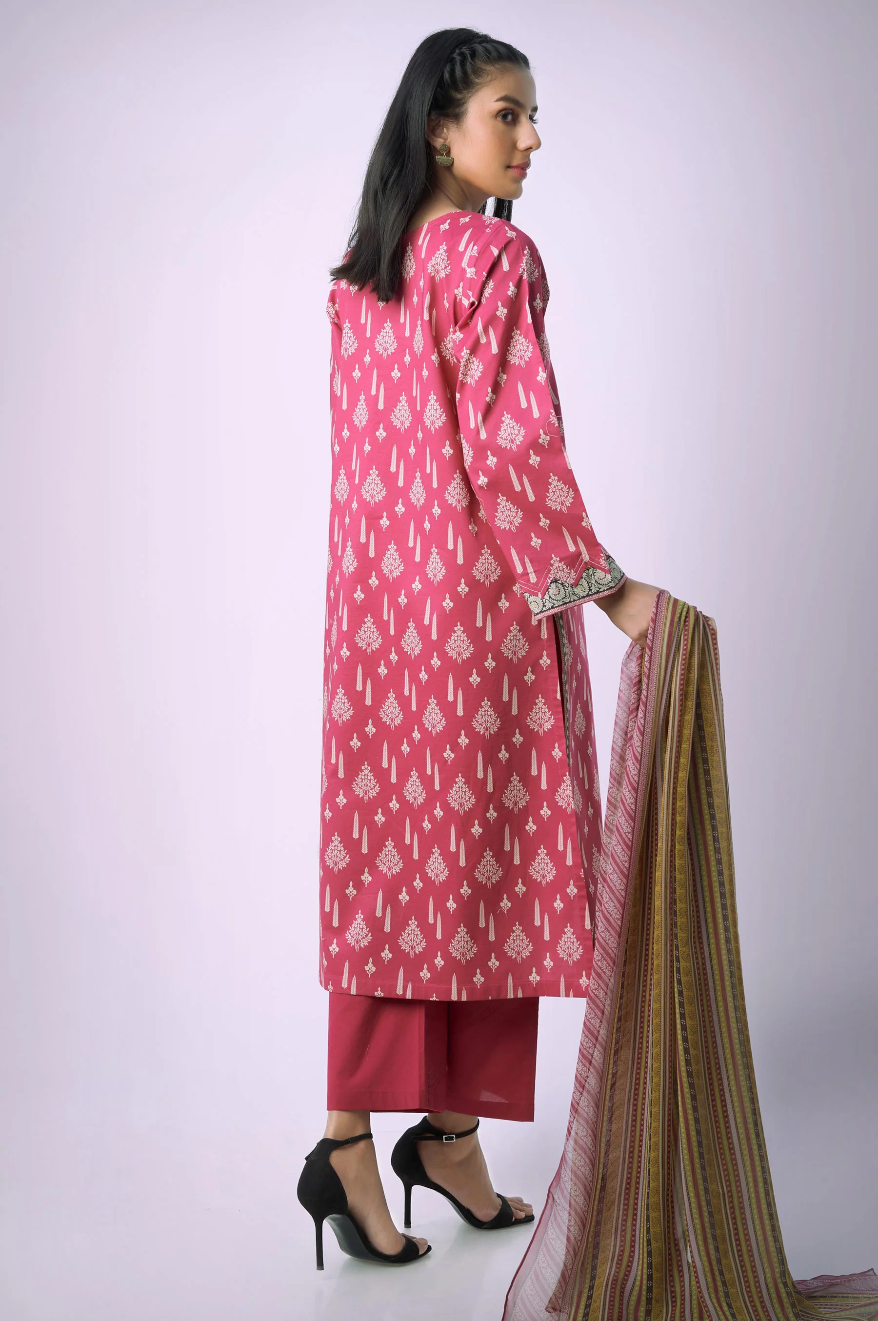 Unstitched 3 Piece Printed Lawn Shirt with Chiffon Dupatta - Image 2