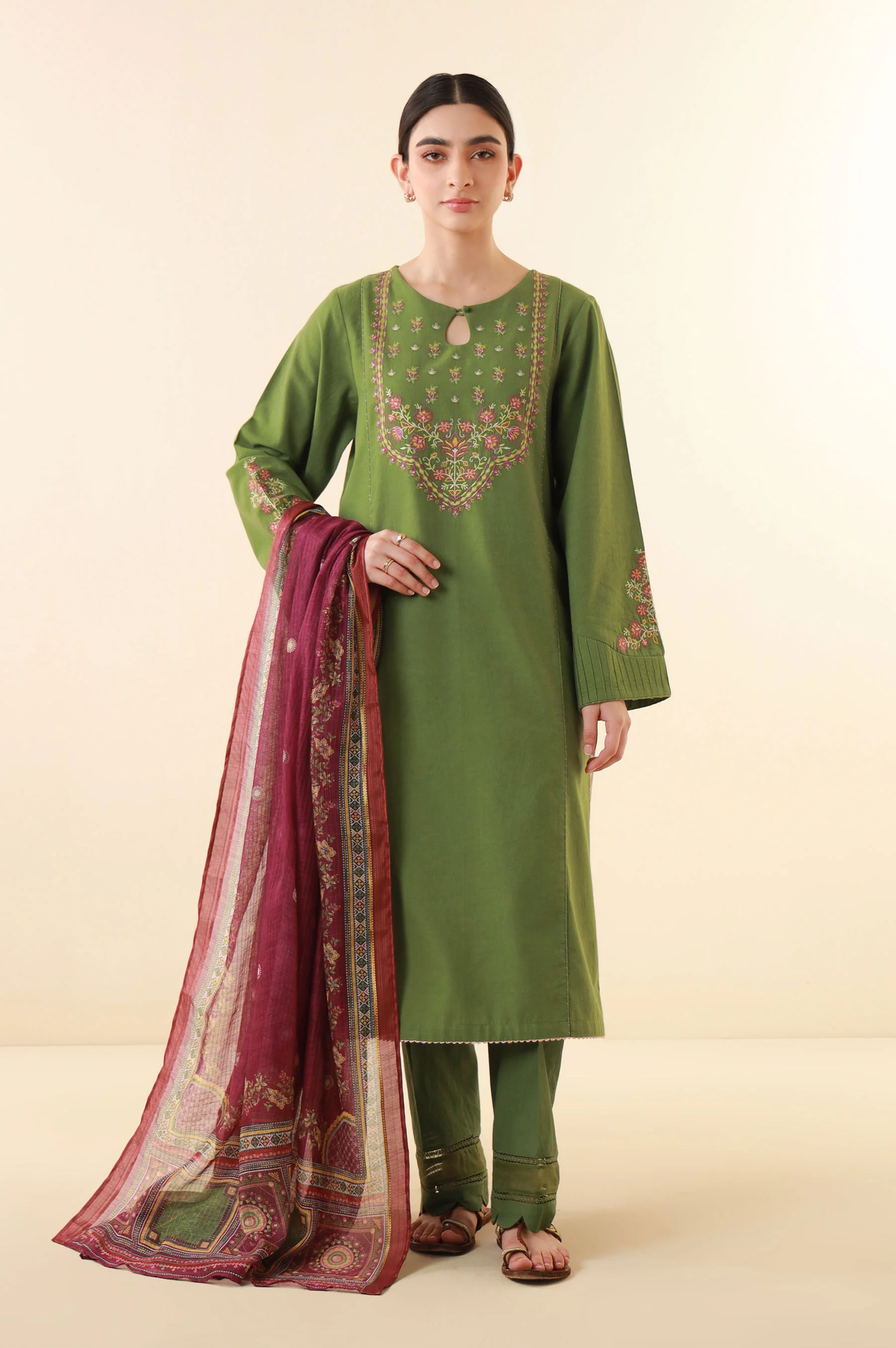 Unstitched 3 Piece Embroidered Lawn Suit - Image 5