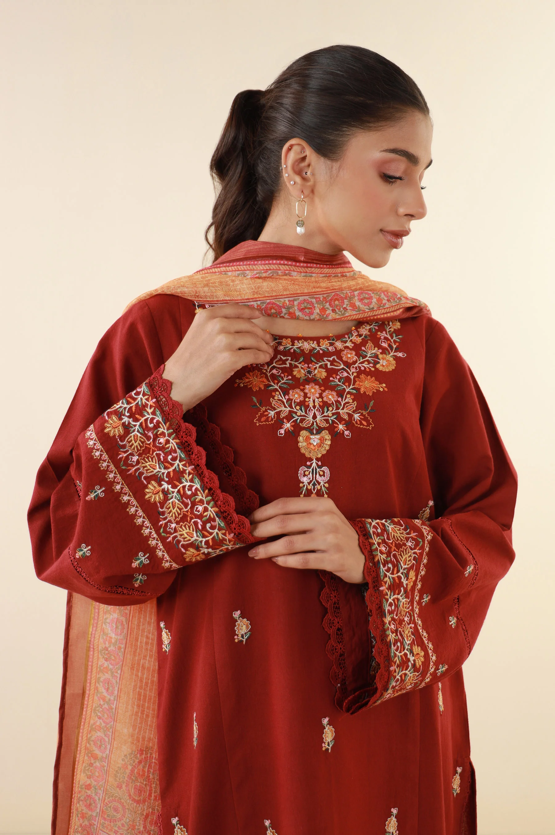 Unstitched 3 Piece Embroidered Lawn Suit - Image 3