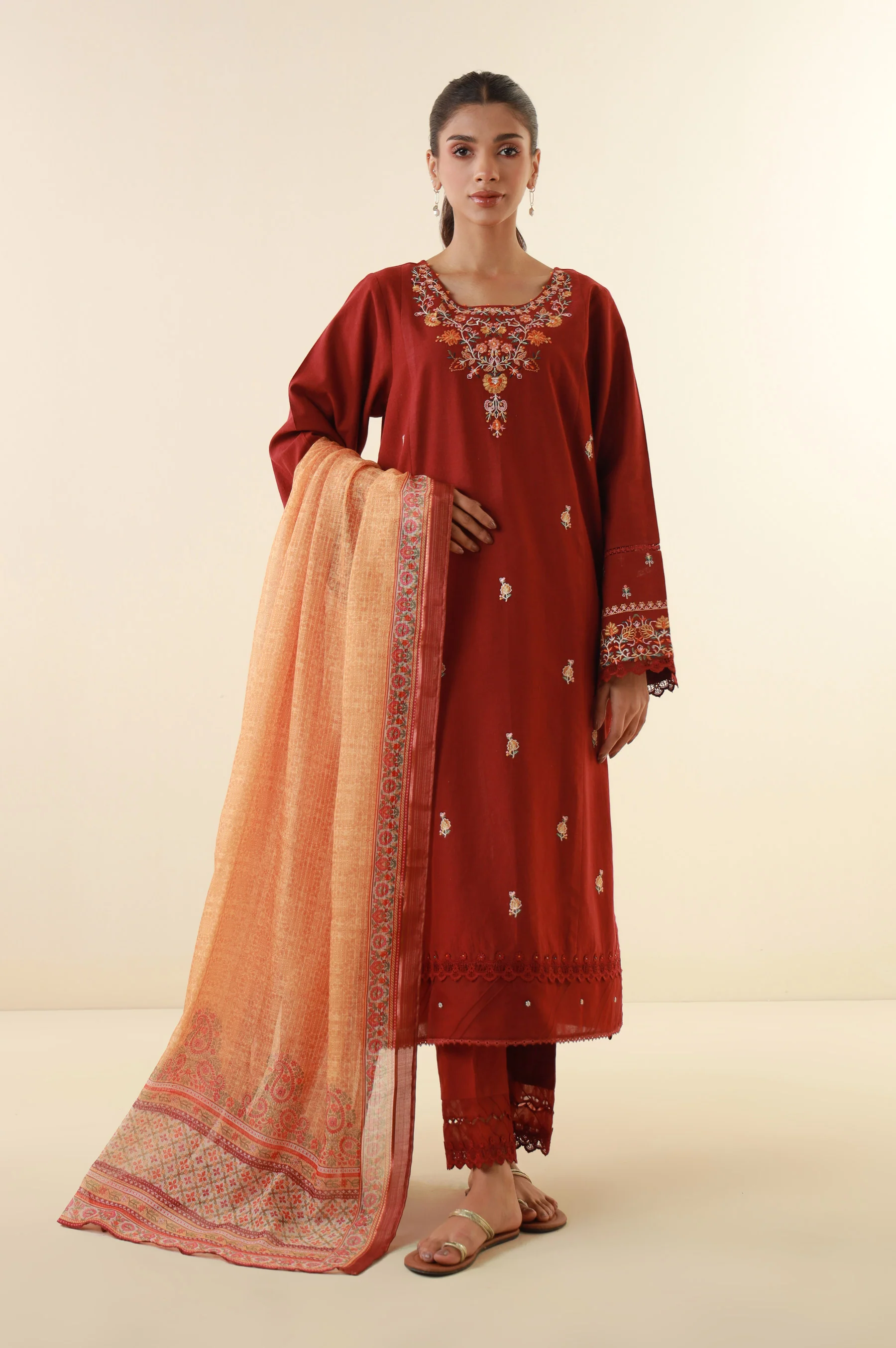 Unstitched 3 Piece Embroidered Lawn Suit - Image 4