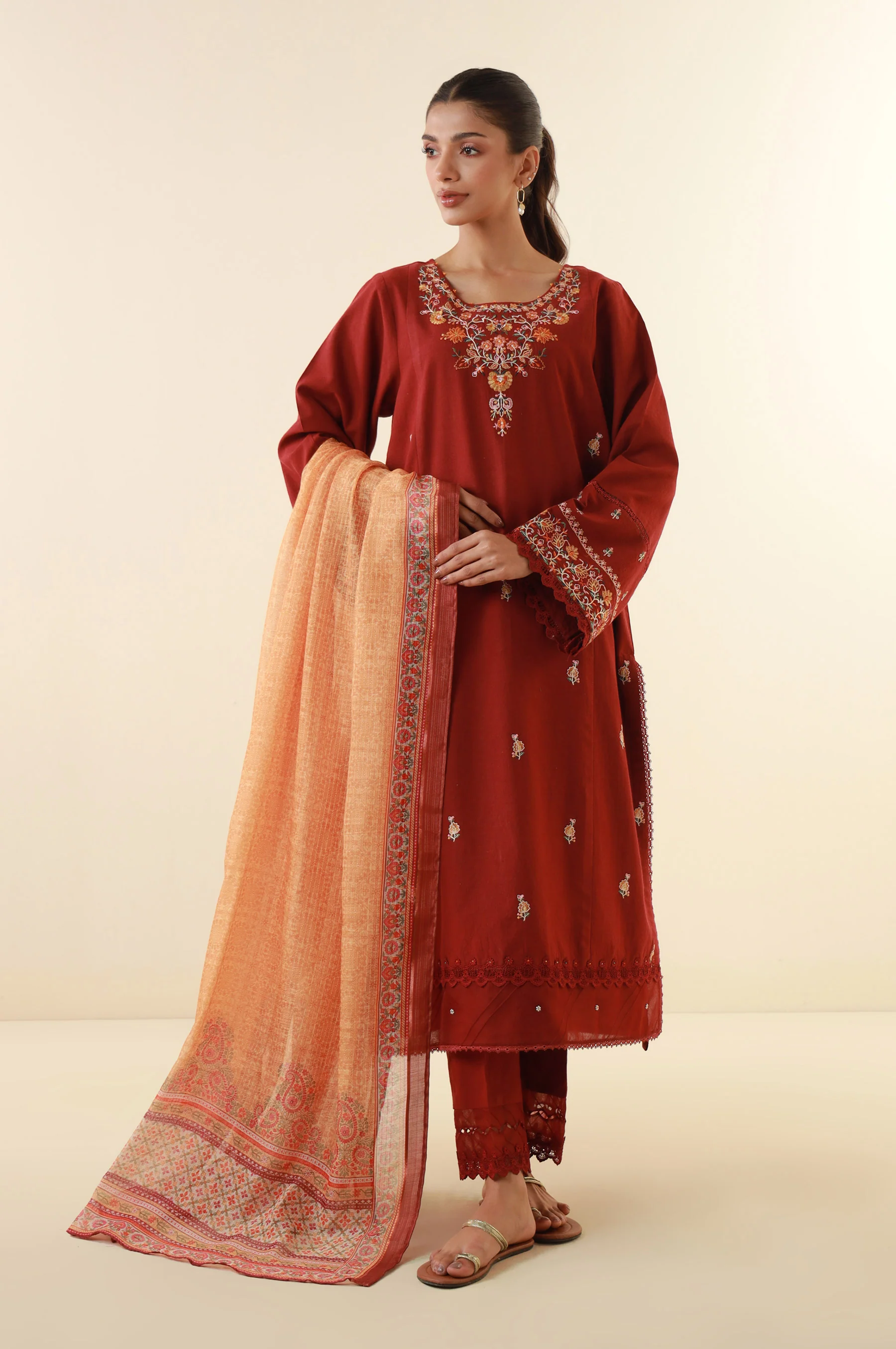 Unstitched 3 Piece Embroidered Lawn Suit - Image 7