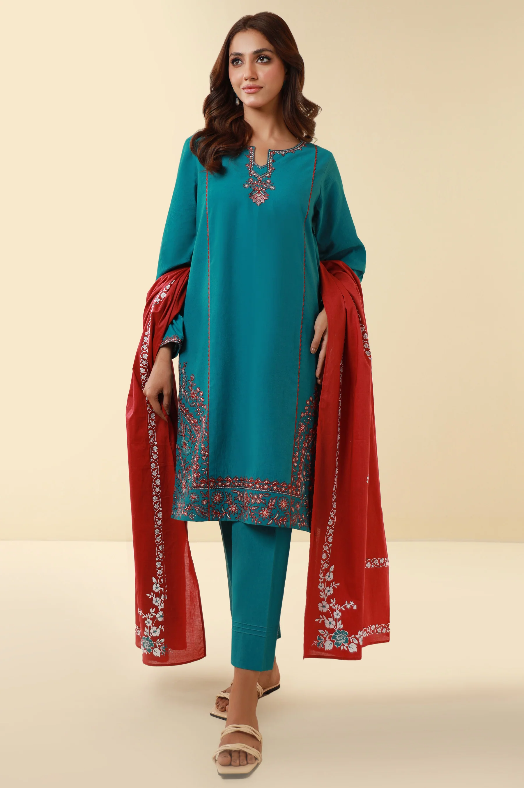 Unstitched 3 Piece Embroidered Lawn Suit - Image 2