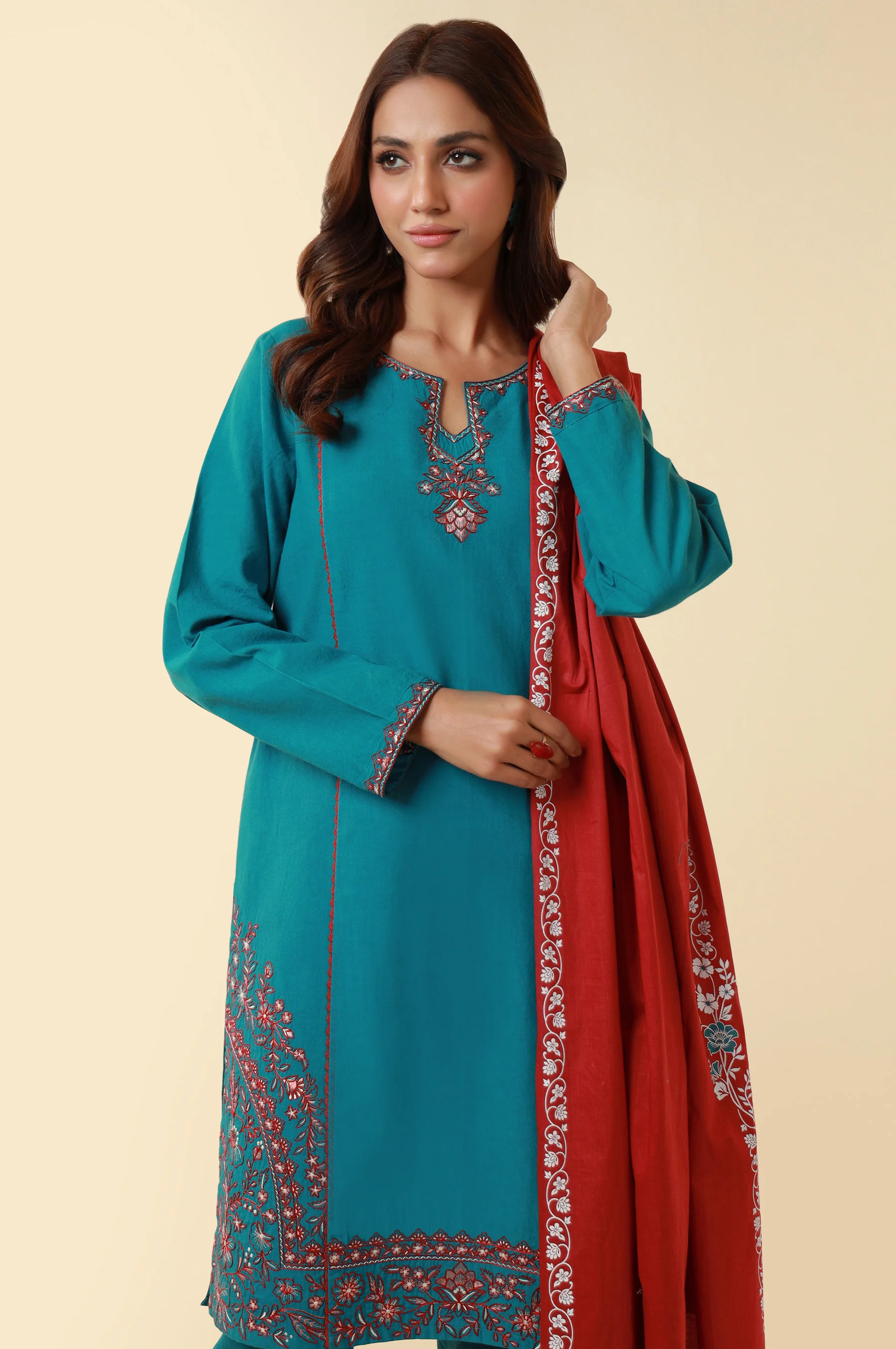 Unstitched 3 Piece Embroidered Lawn Suit - Image 4