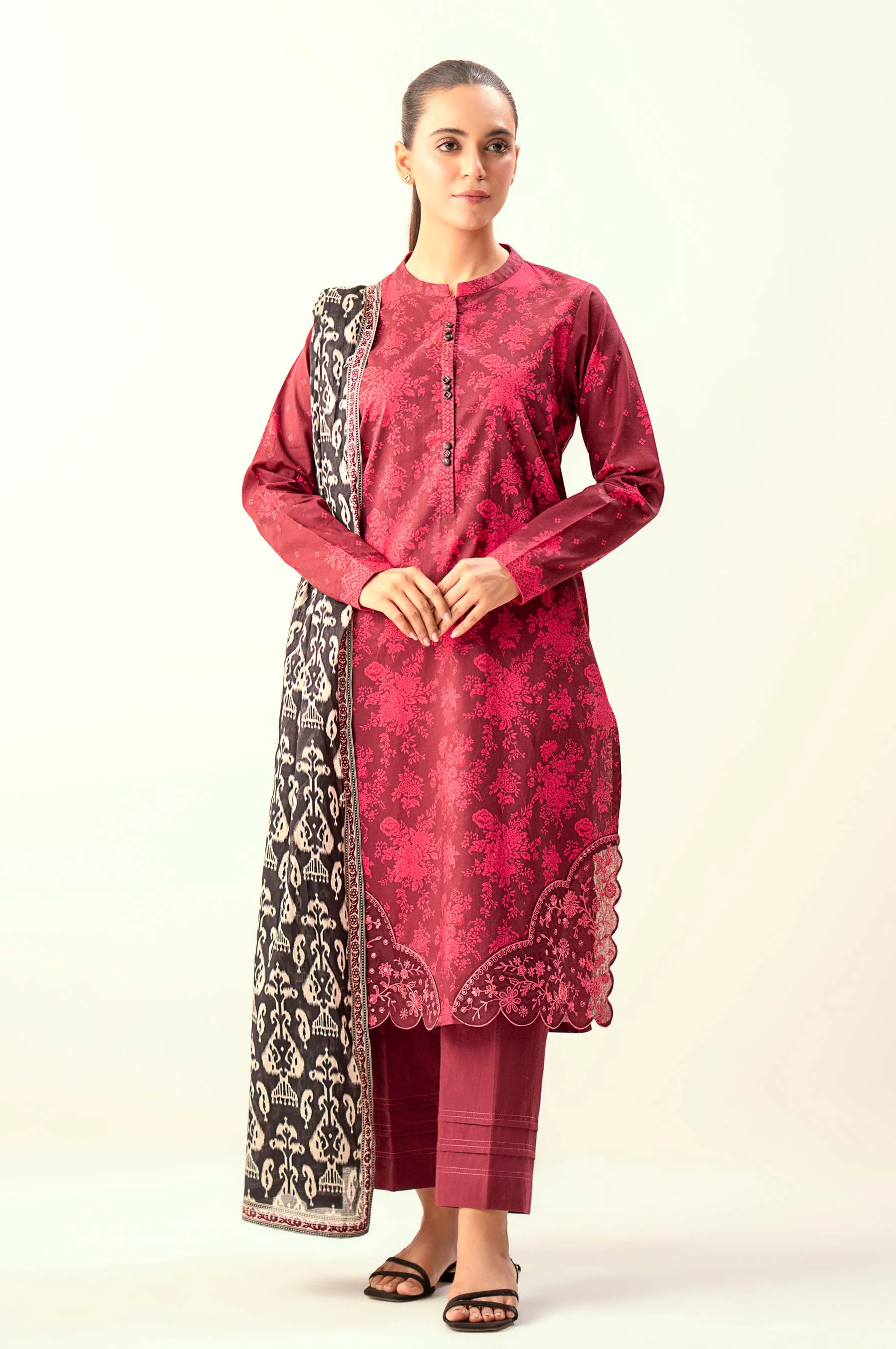 Unstitched 3 Piece Embroidered Lawn Suit - Image 4