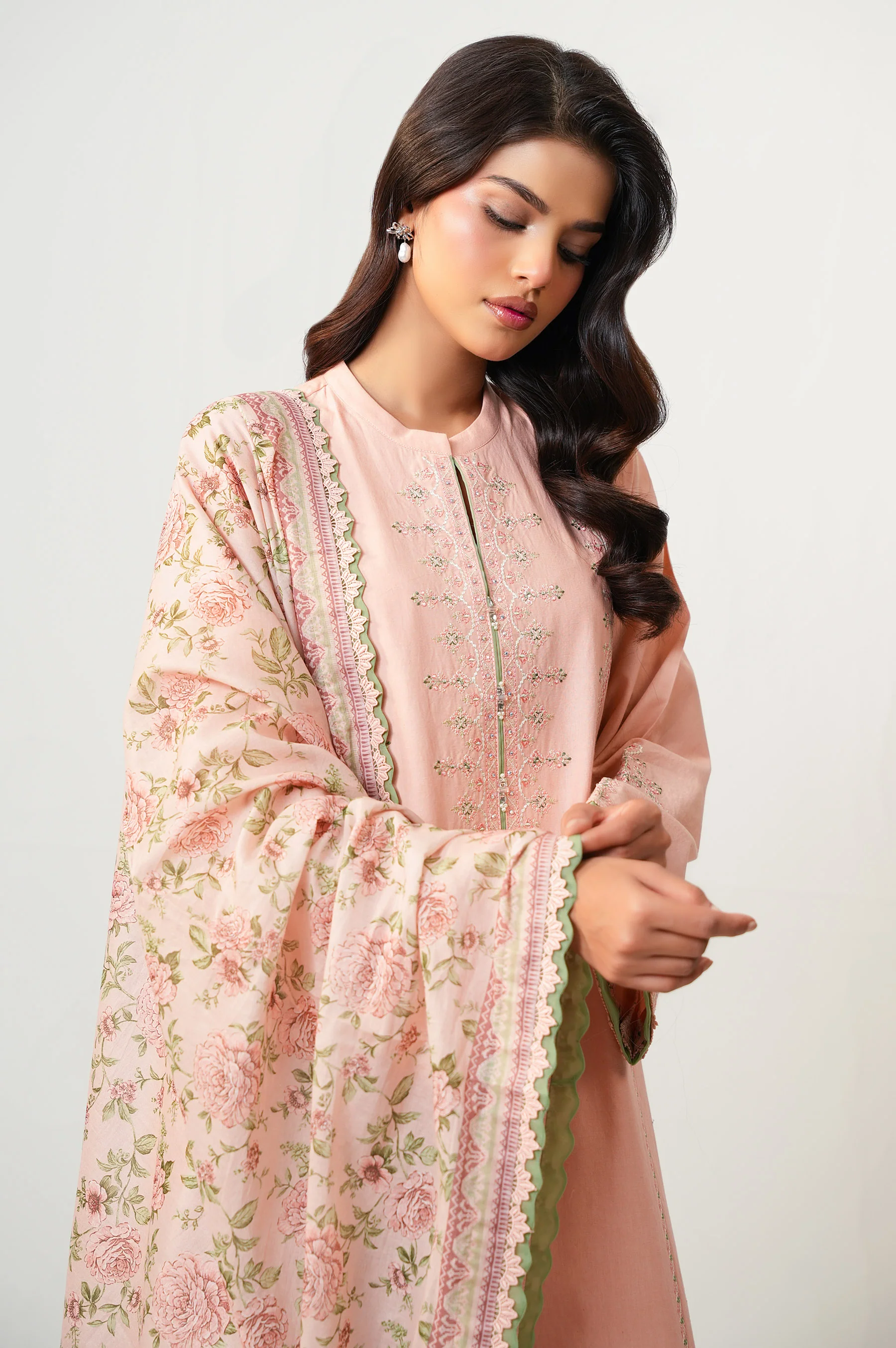 Unstitched 3 Piece Embroidered Lawn Suit - Image 5