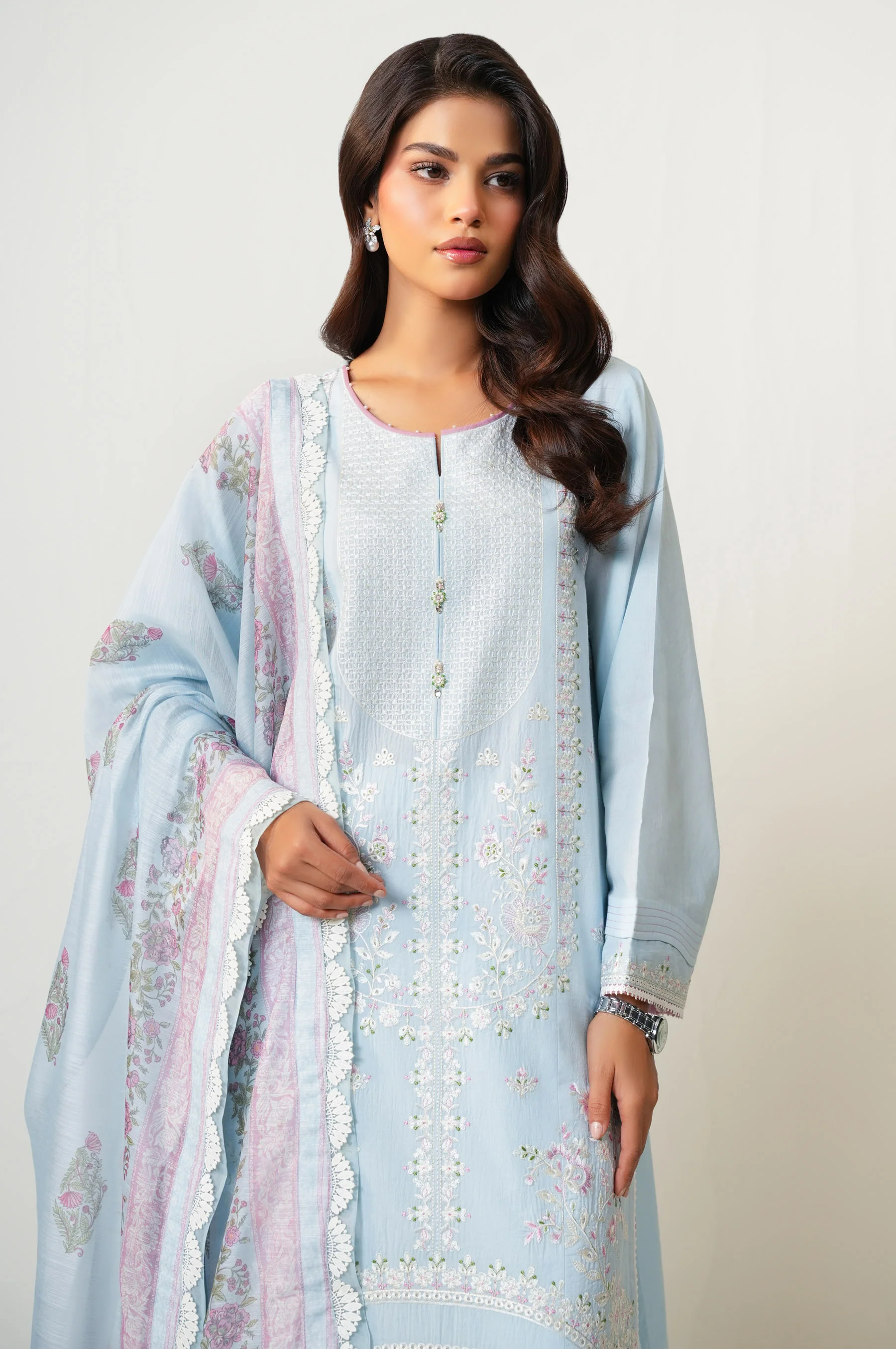 Unstitched 3 Piece Embroidered Luxury Lawn Suit - Image 2