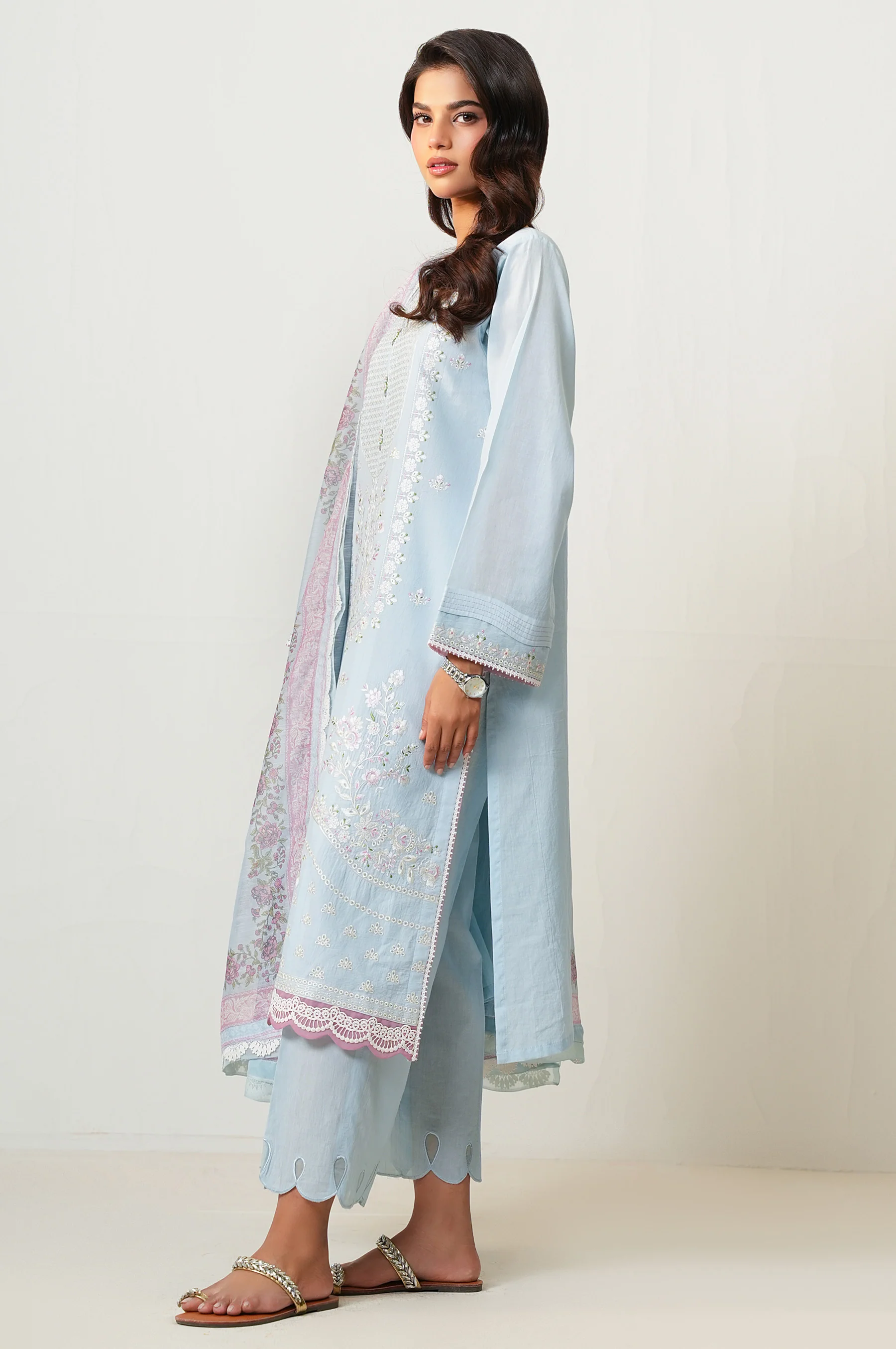 Unstitched 3 Piece Embroidered Luxury Lawn Suit - Image 3