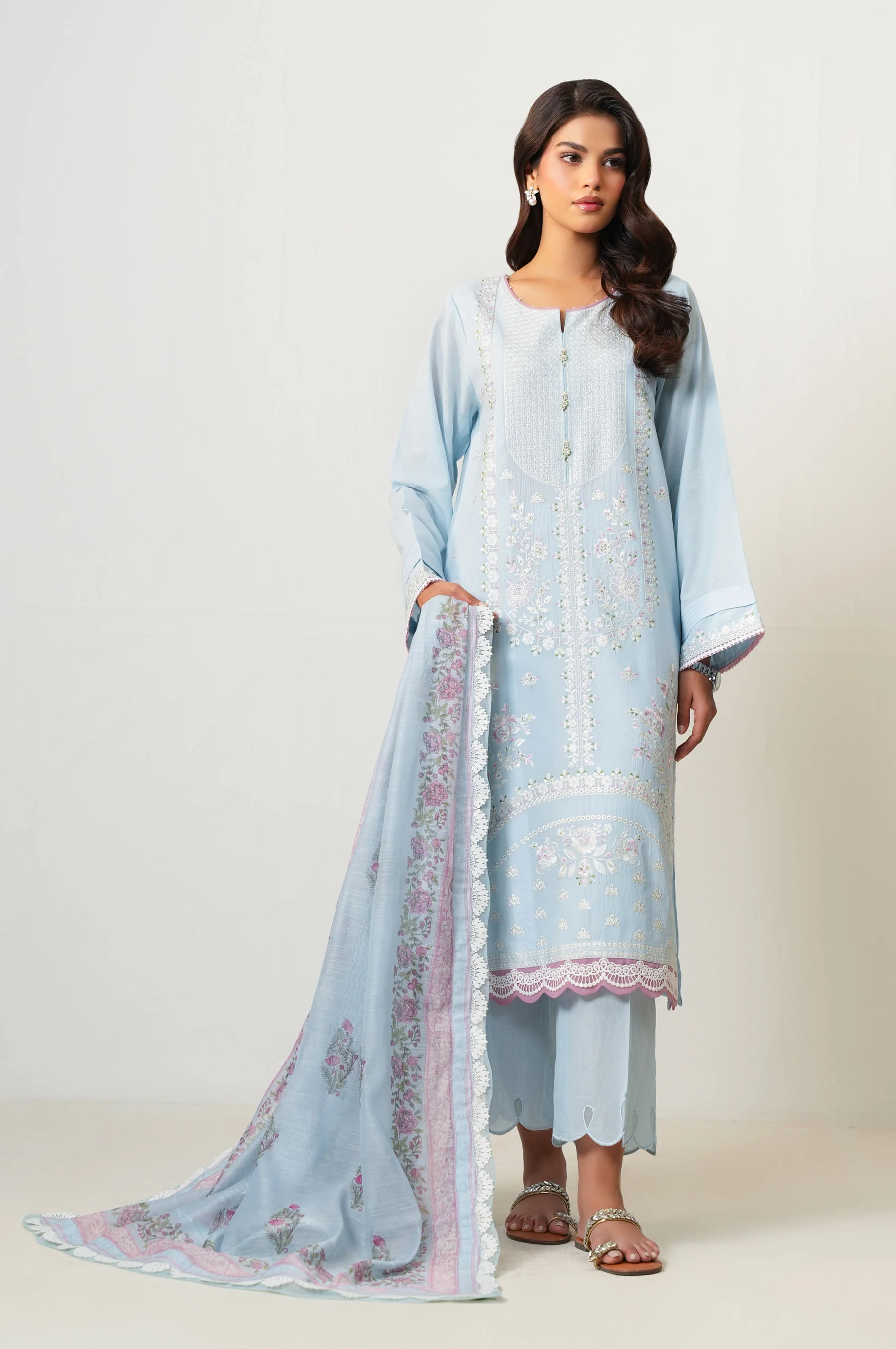 Unstitched 3 Piece Embroidered Luxury Lawn Suit - Image 6