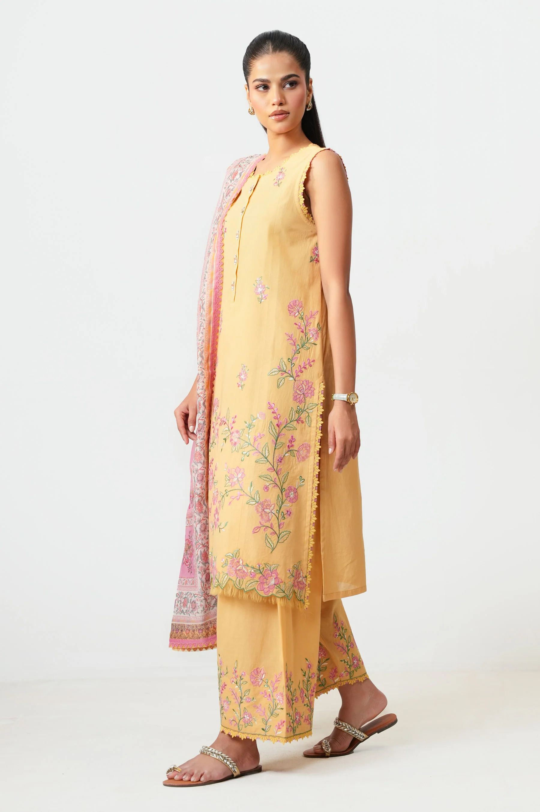 Unstitched 3 Piece Embroidered Luxury Lawn Suit - Image 4