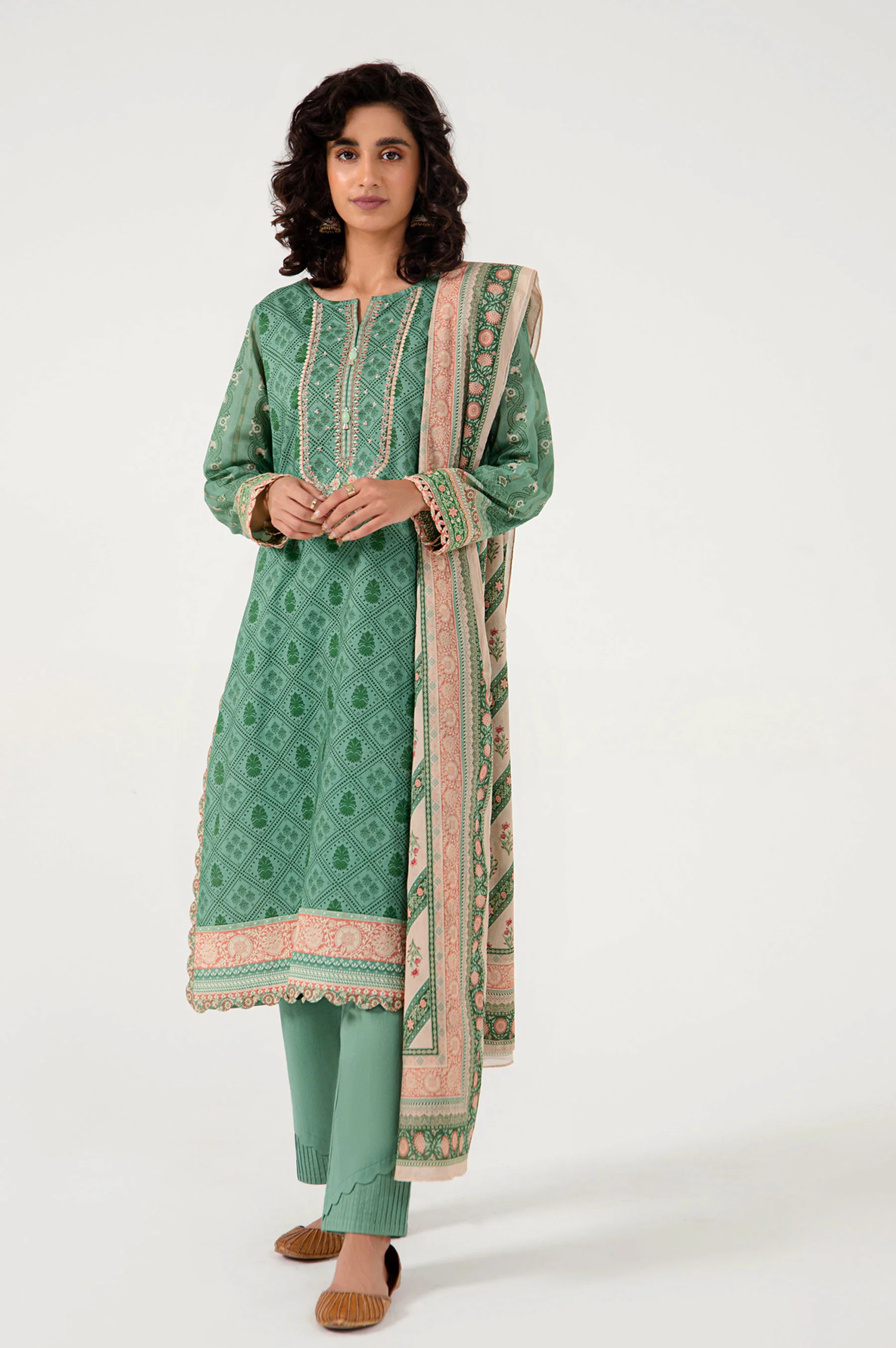 Unstitched 3 Piece Embroidered Lawn with Cotton Net Suit