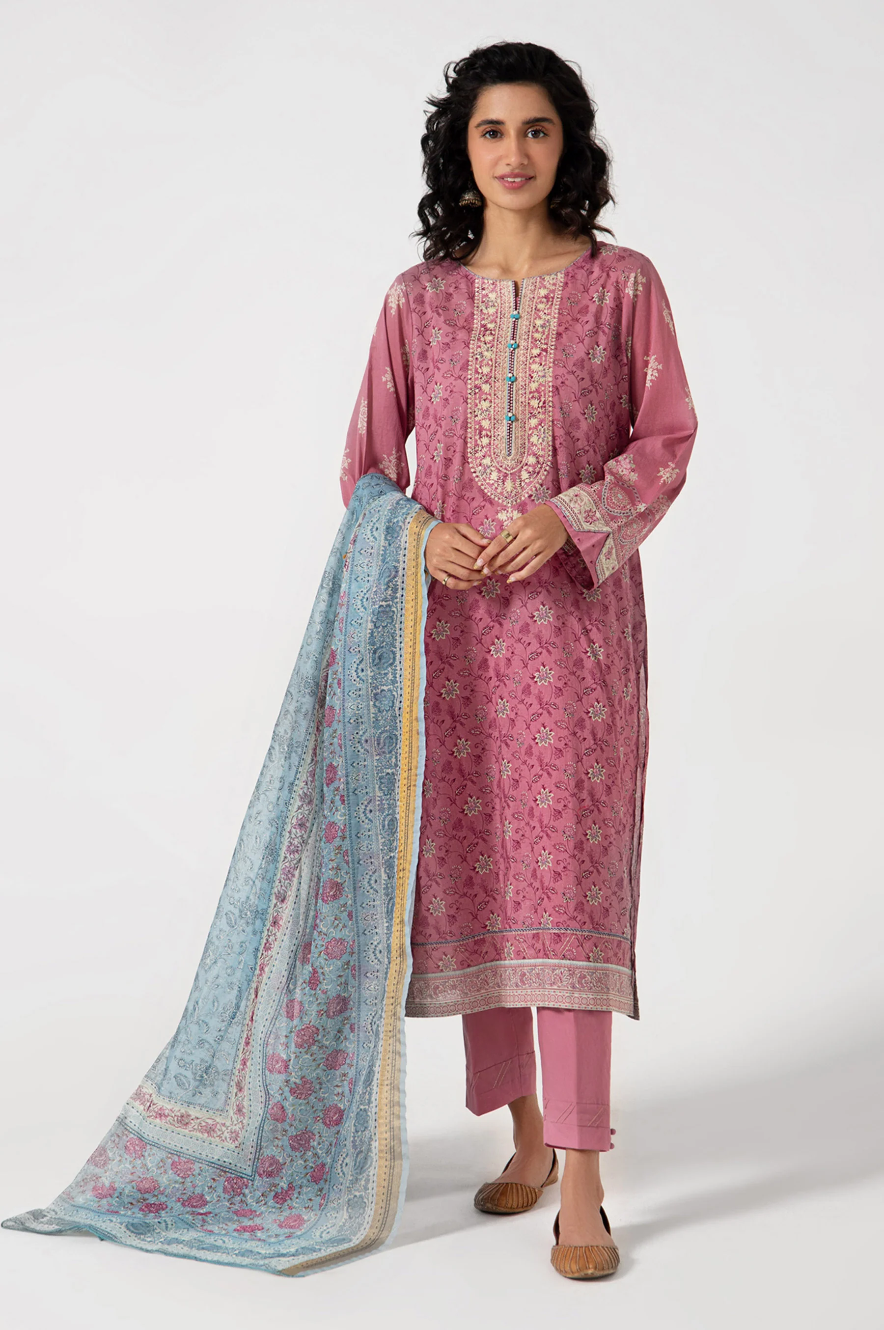 Unstitched 3 Piece Embroidered Lawn with Zari Slub Suit