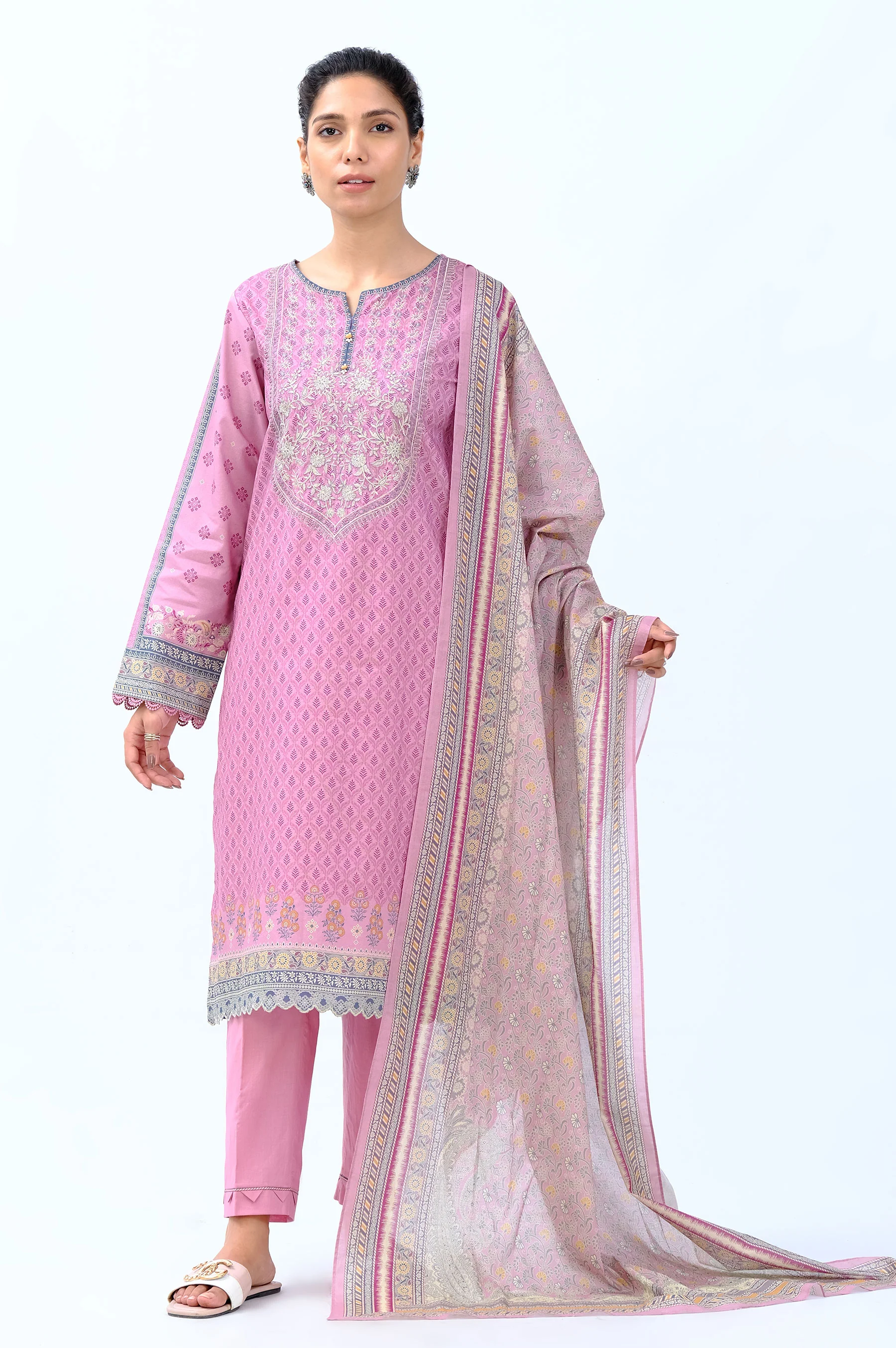 Unstitched 3 Piece Embroidered Linen Viscose Suit