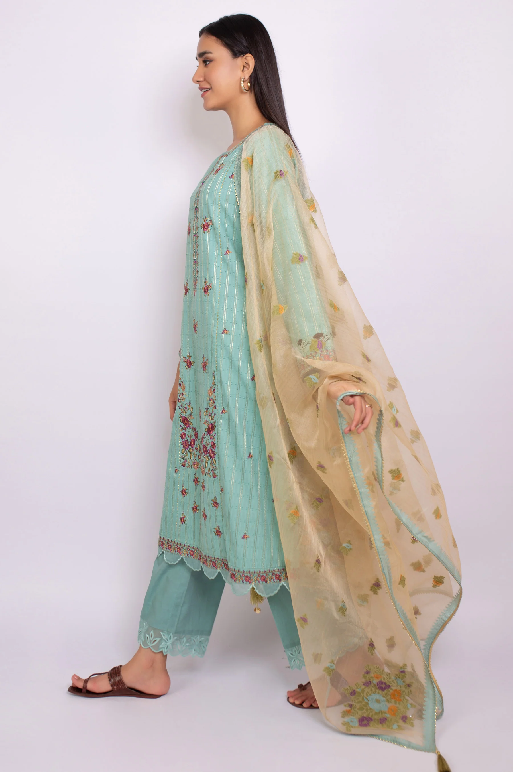 Unstitched 3 Piece Embroidered Maysuri Jacquard Suit - Image 2