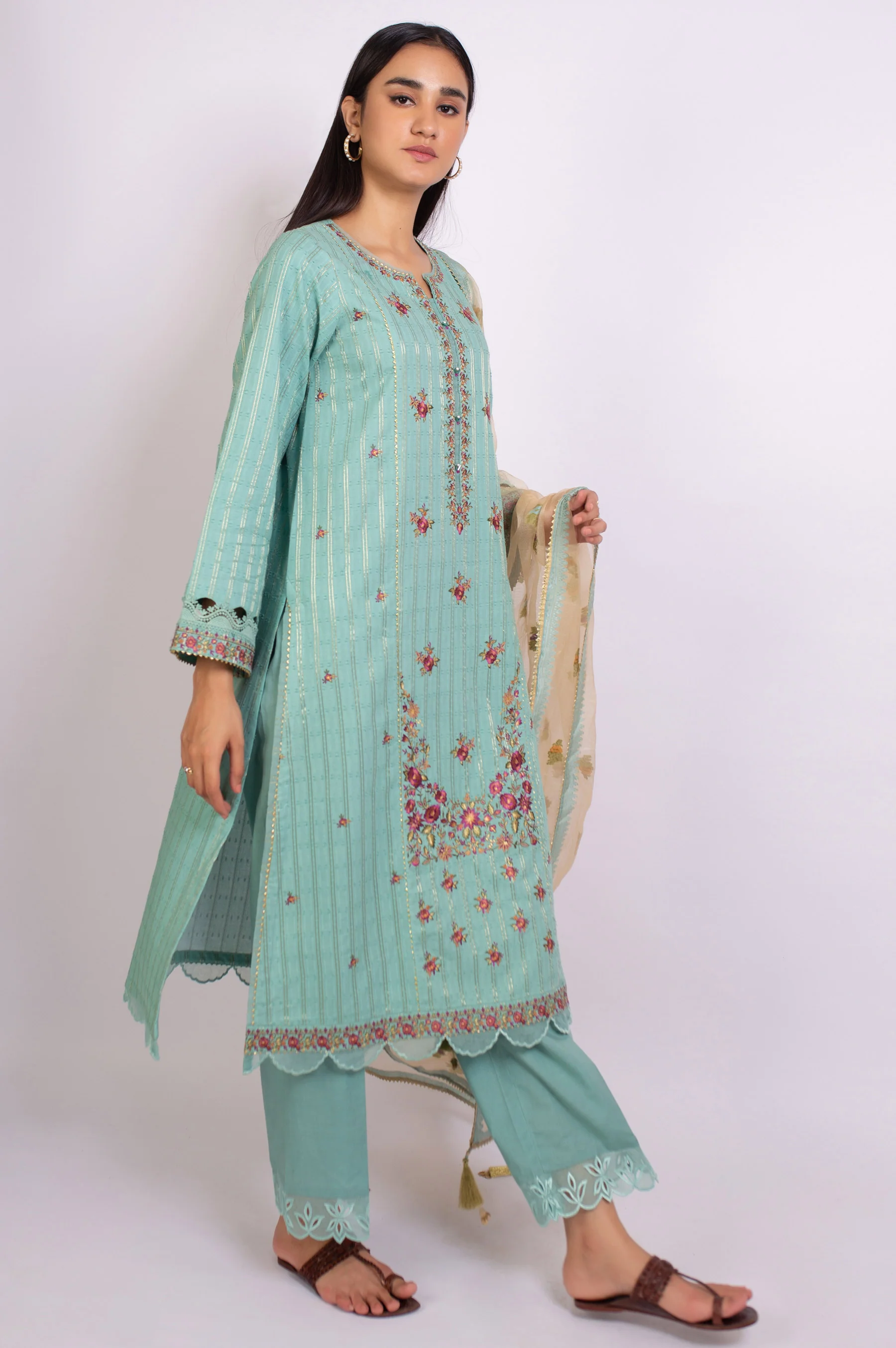 Unstitched 3 Piece Embroidered Maysuri Jacquard Suit - Image 4