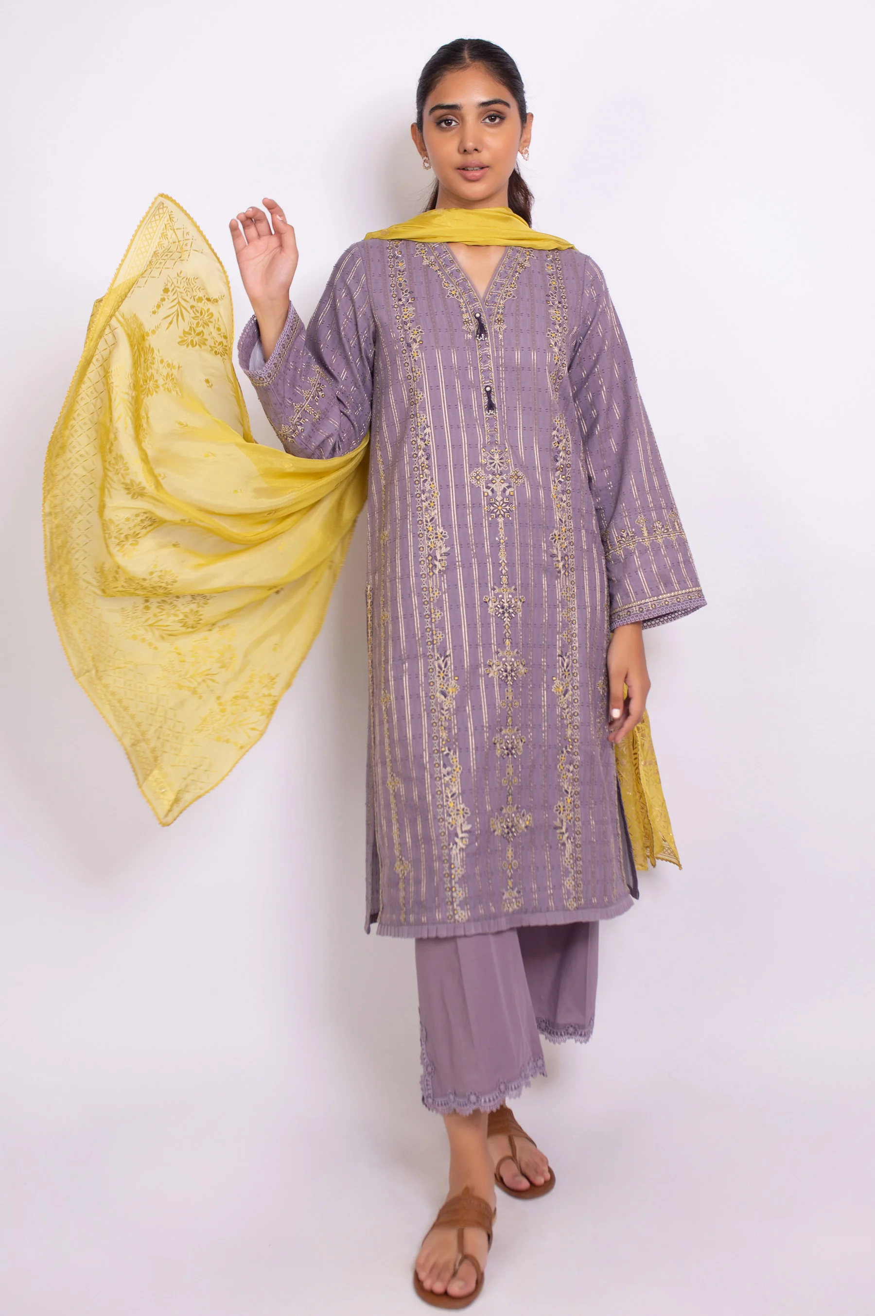 Unstitched 3 Piece Embroidered Maysuri Jacquard Suit - Image 2