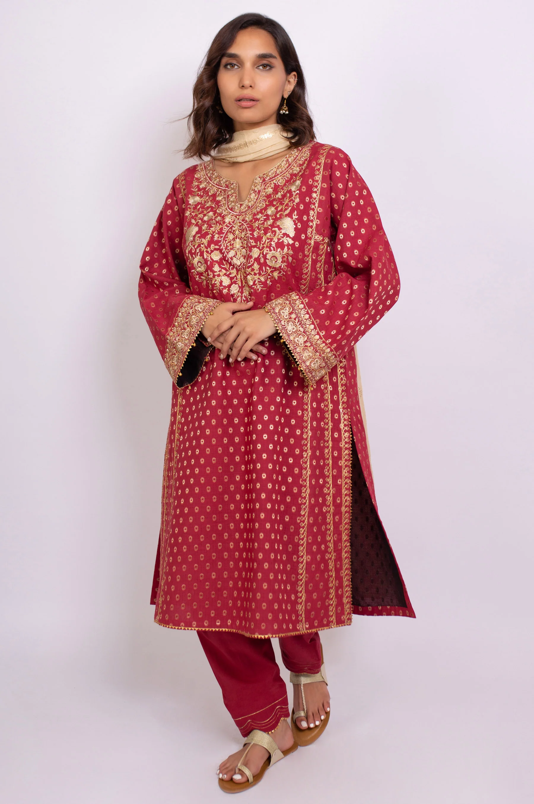 Unstitched 3 Piece Embroidered Maysuri Jacquard Suit