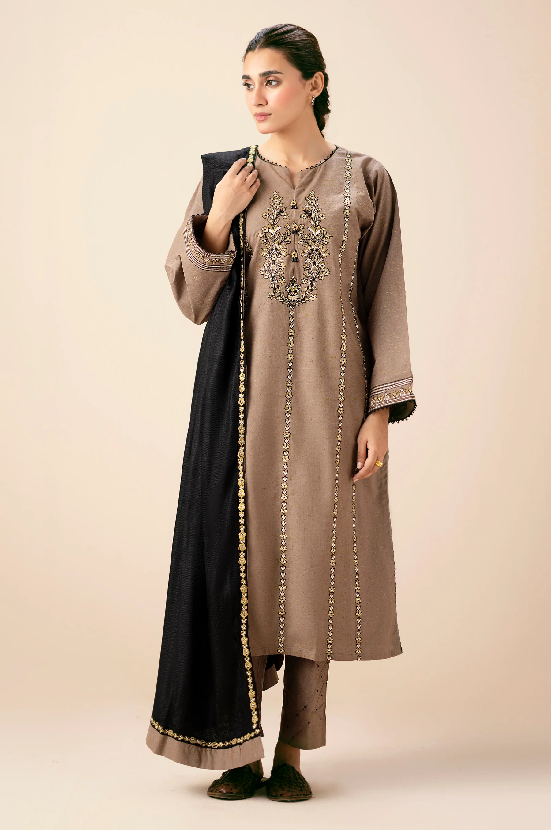 Unstitched 3 Piece Embroidered Multi Neps Suit - Image 5
