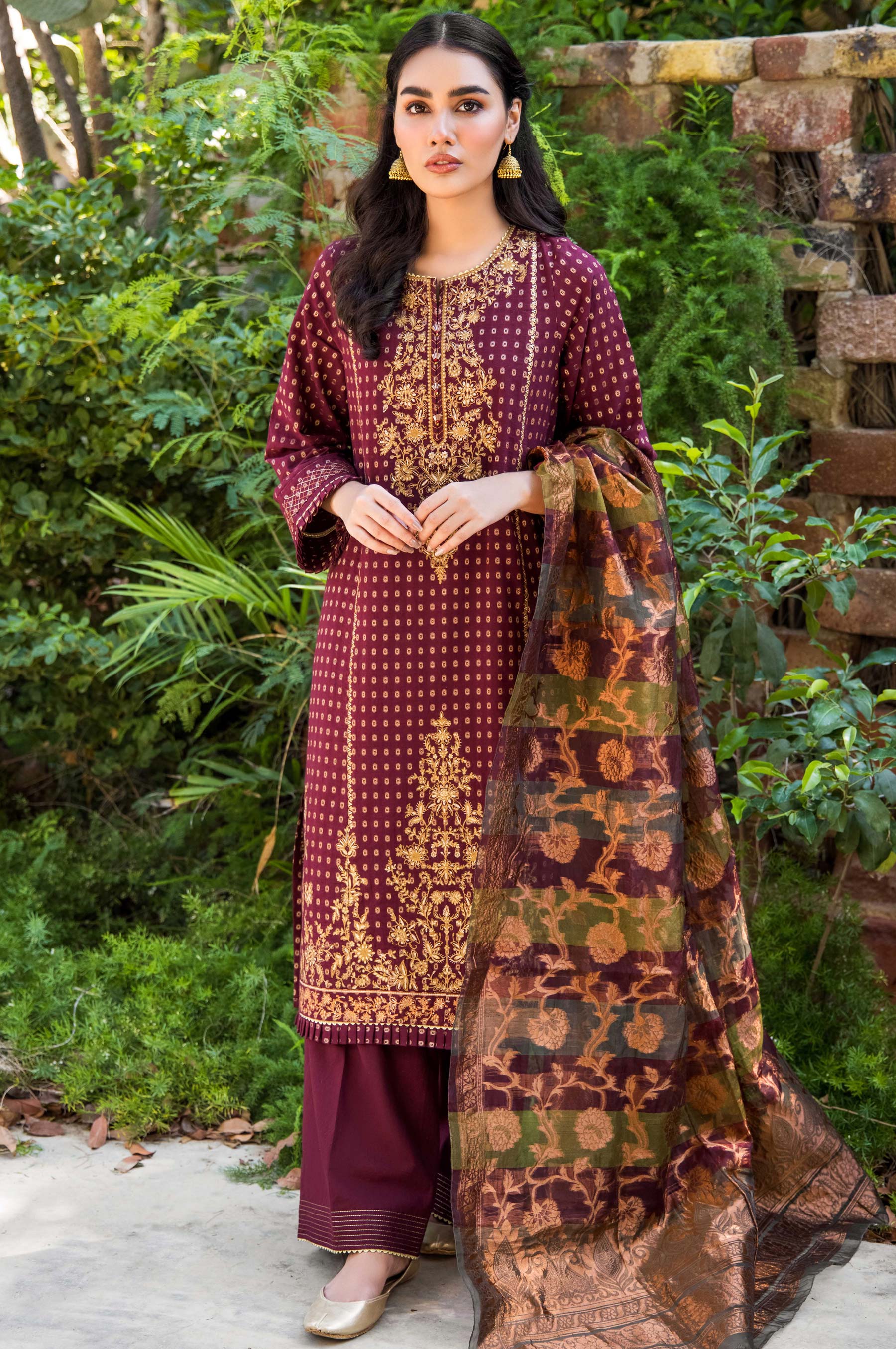 Unstitched 3 Embroidered Mysuri Jacquard with Organza Jacquard Suit