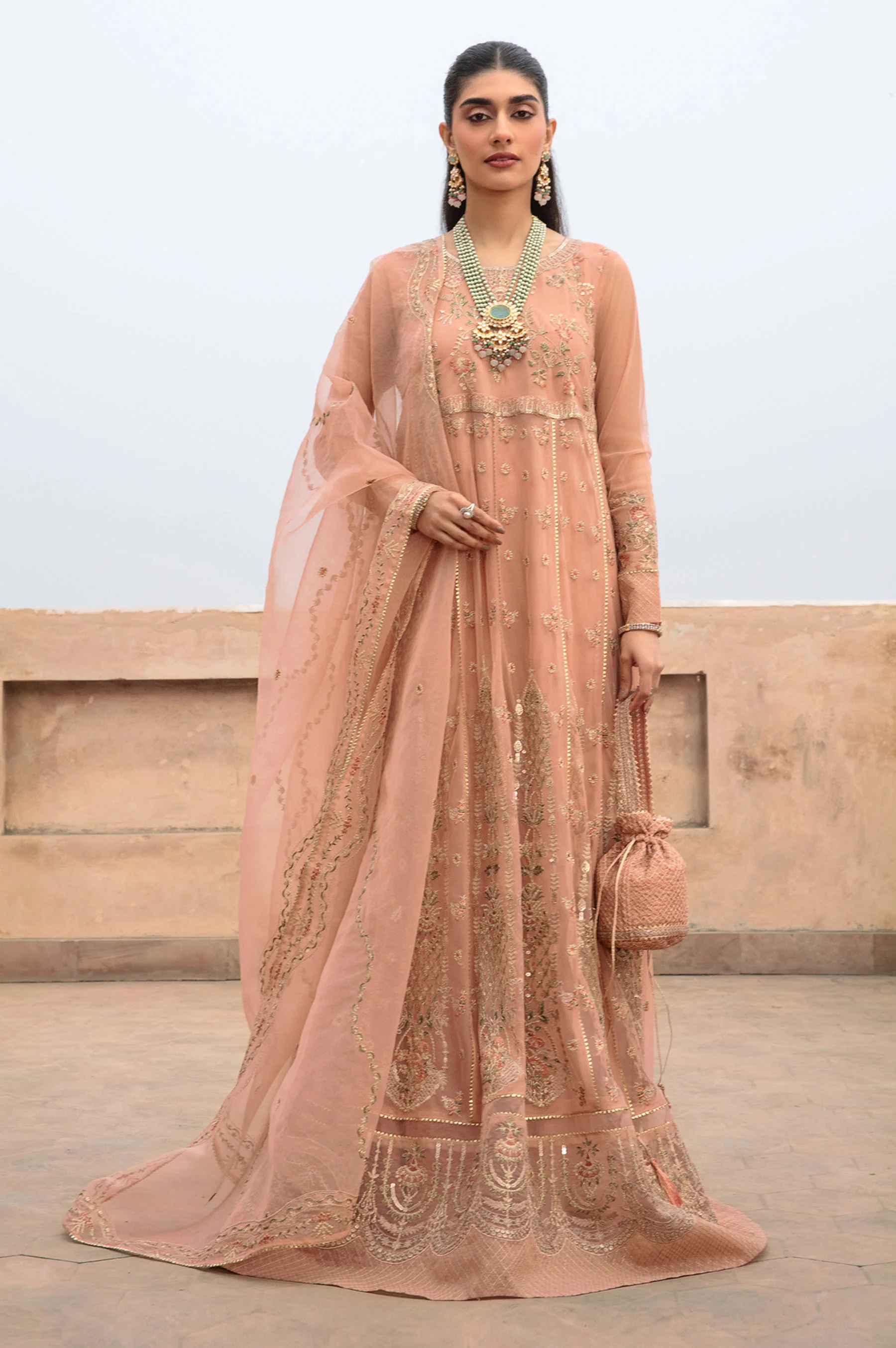 Unstitched 3 Piece Embroidered Net Suit