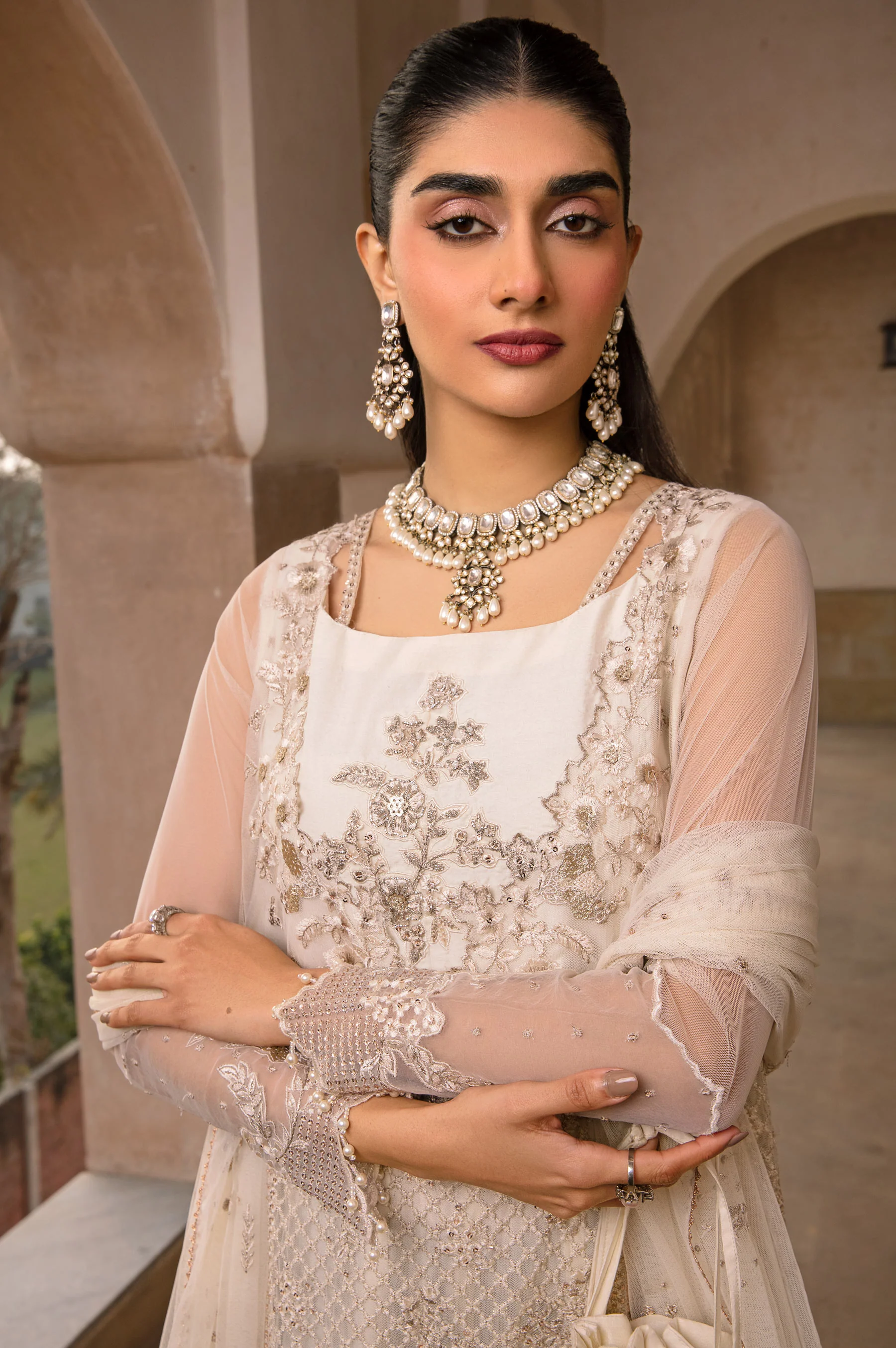 Unstitched 3 Piece Embroidered Net Suit - Image 4