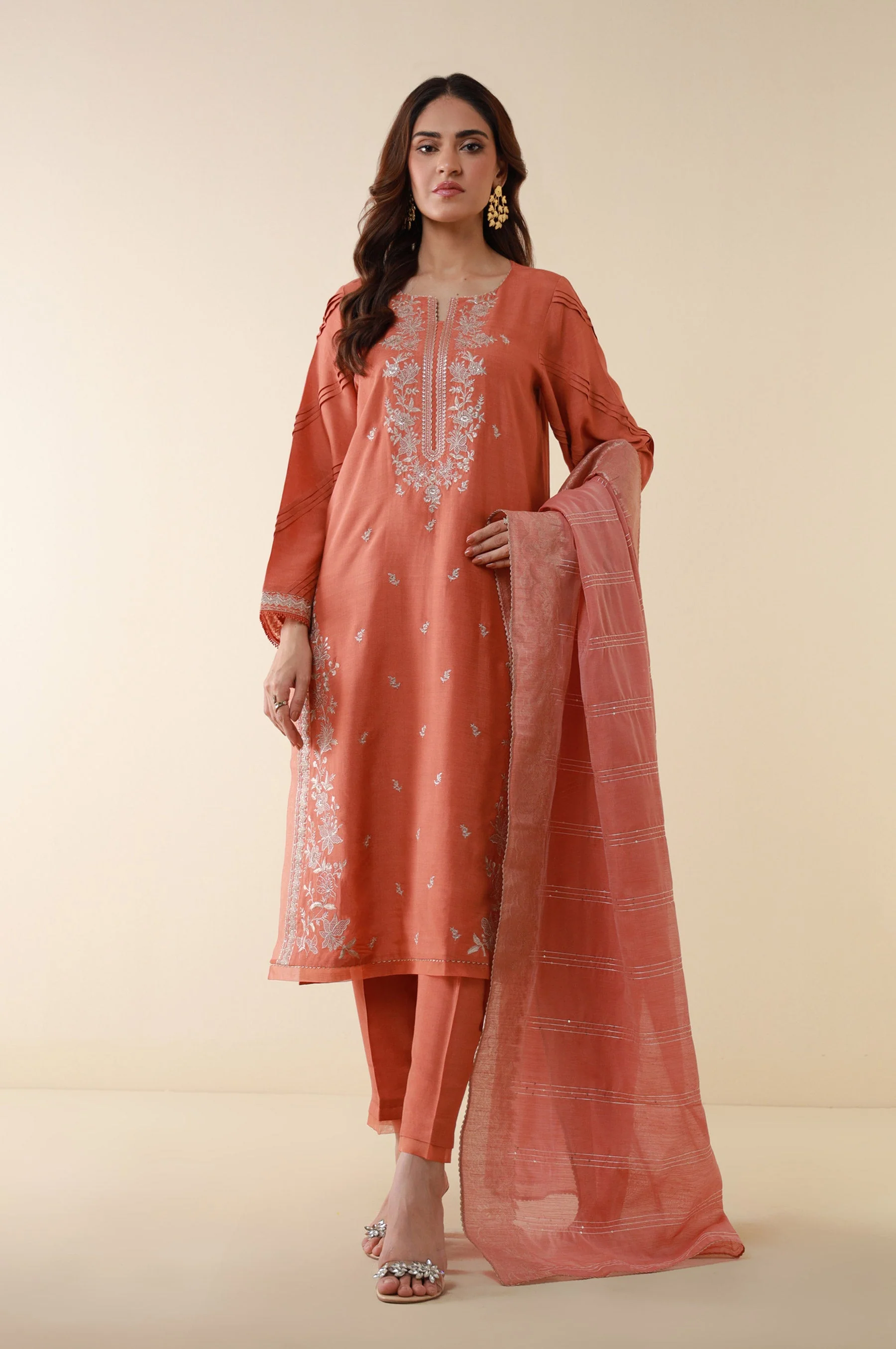 Unstitched 3 Piece Embroidered Oak Silk Suit - Image 3