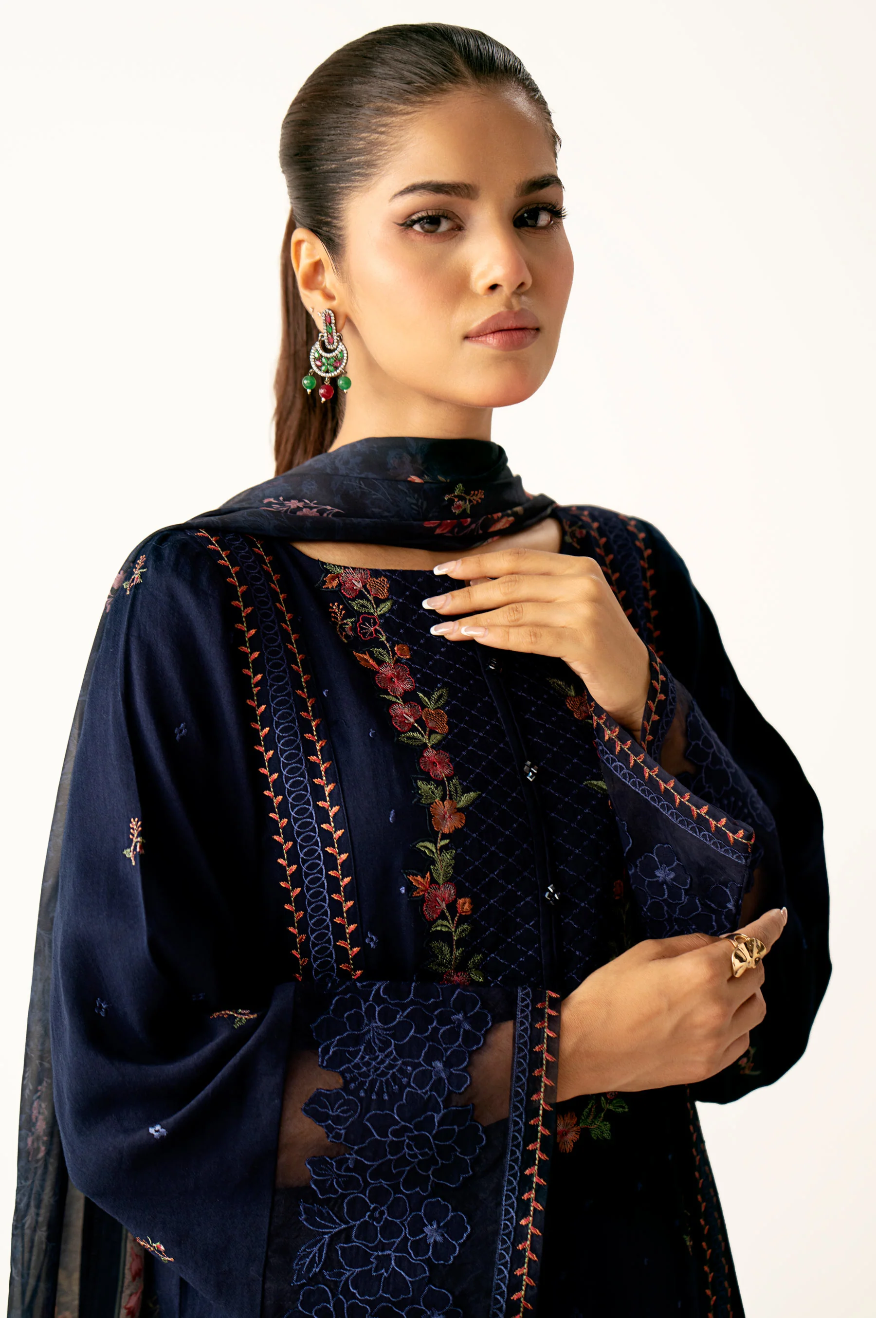 Unstitched 3 Piece Embroidered Oak Silk Suit - Image 3