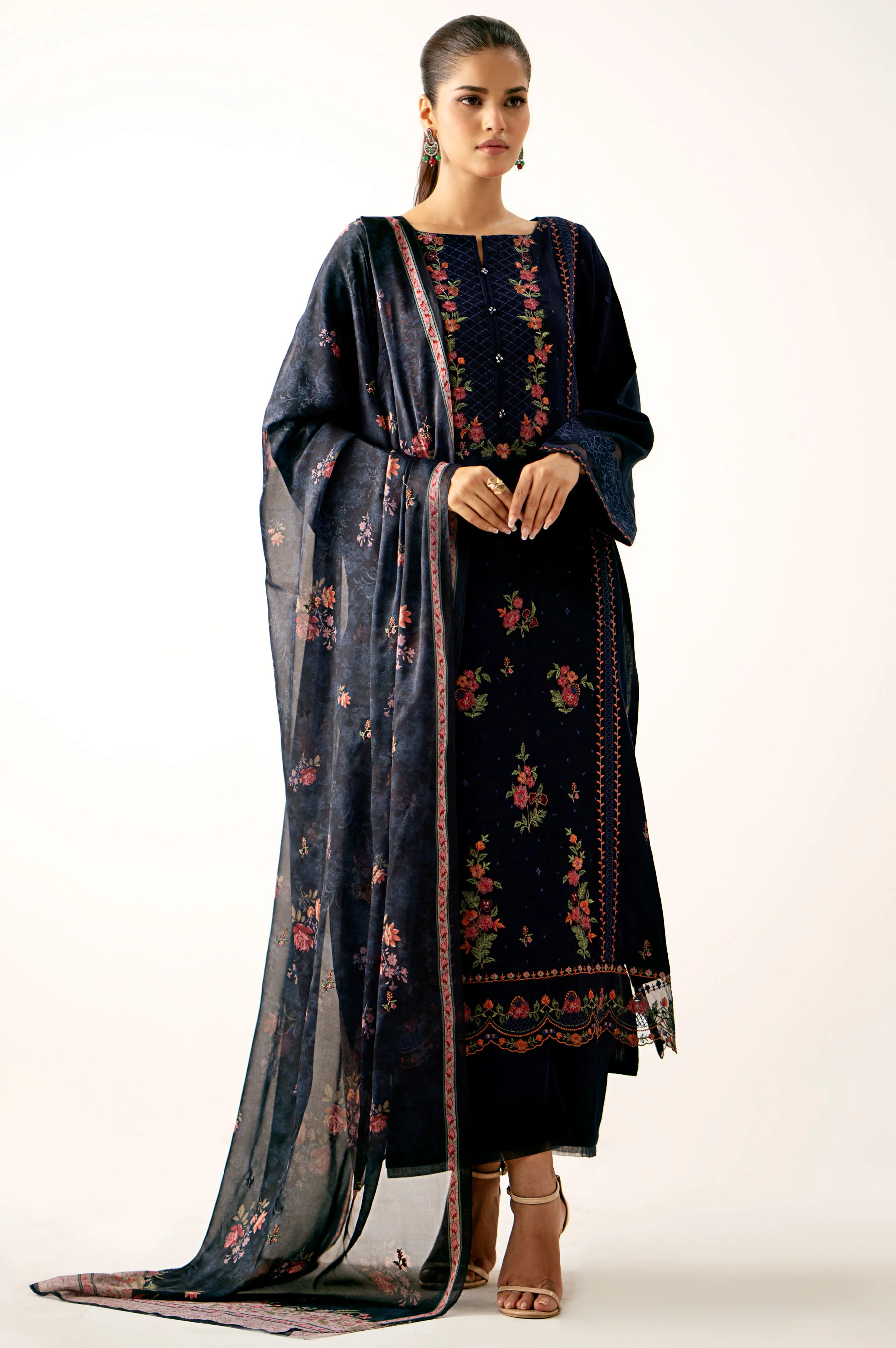 Unstitched 3 Piece Embroidered Oak Silk Suit - Image 7
