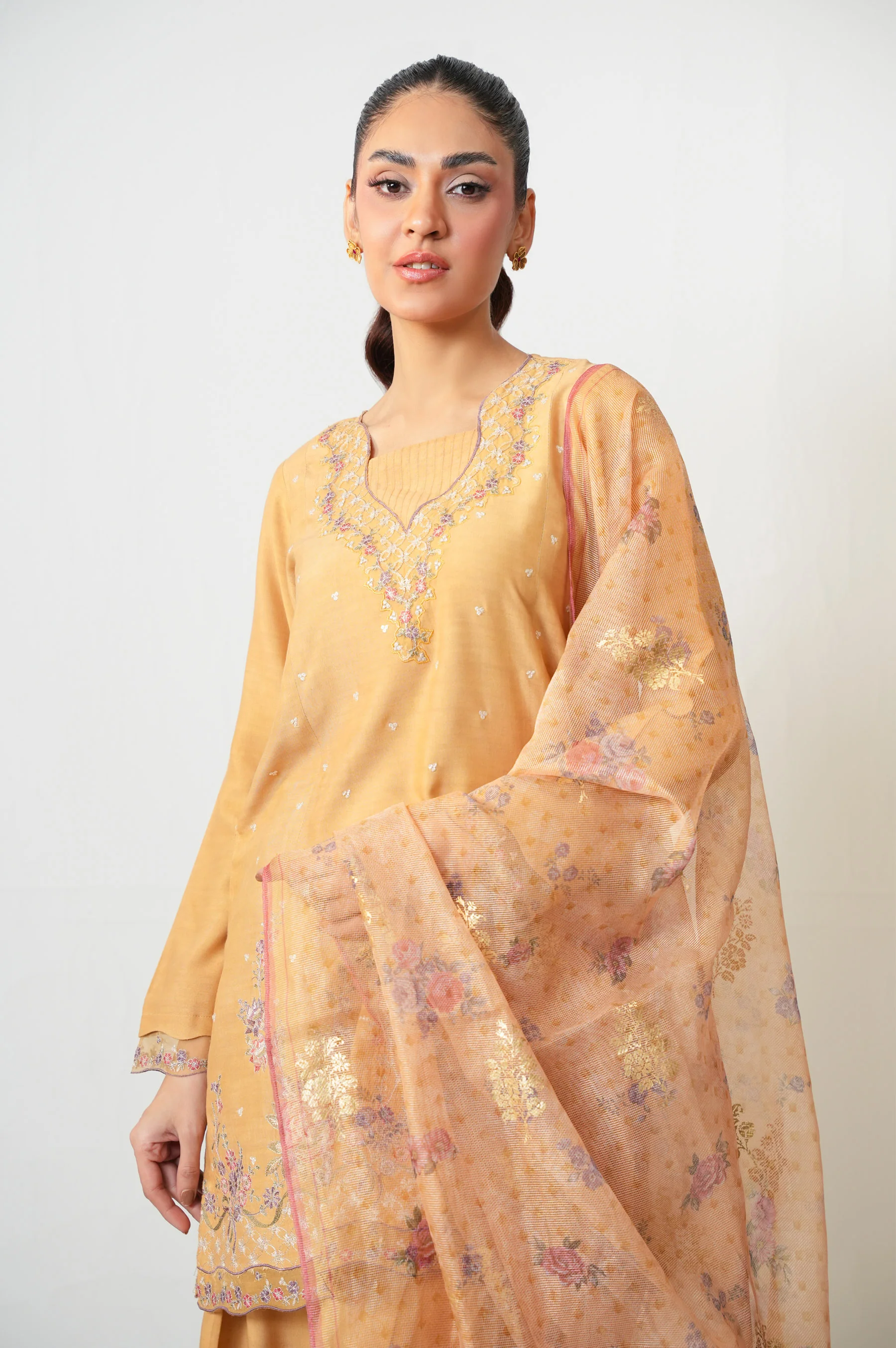 Unstitched 3 Piece Embroidered Oak Silk Suit - Image 2