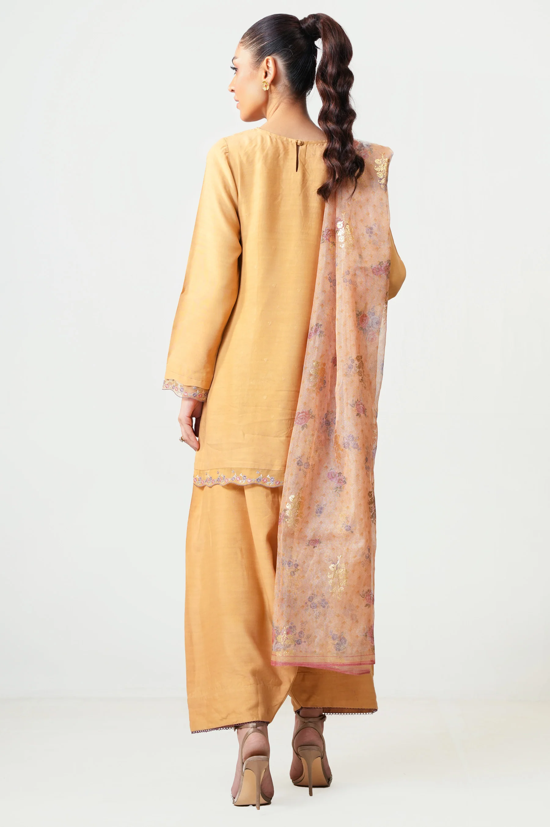 Unstitched 3 Piece Embroidered Oak Silk Suit - Image 5