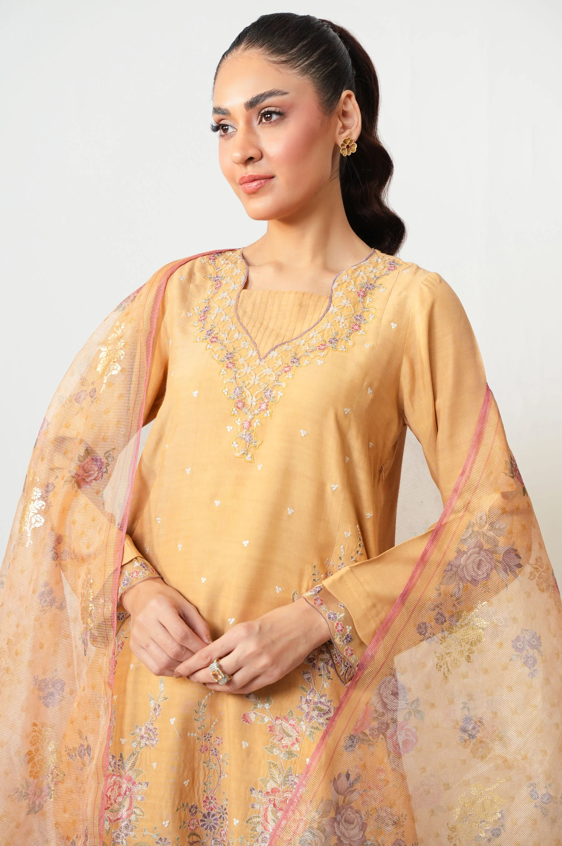 Unstitched 3 Piece Embroidered Oak Silk Suit - Image 6