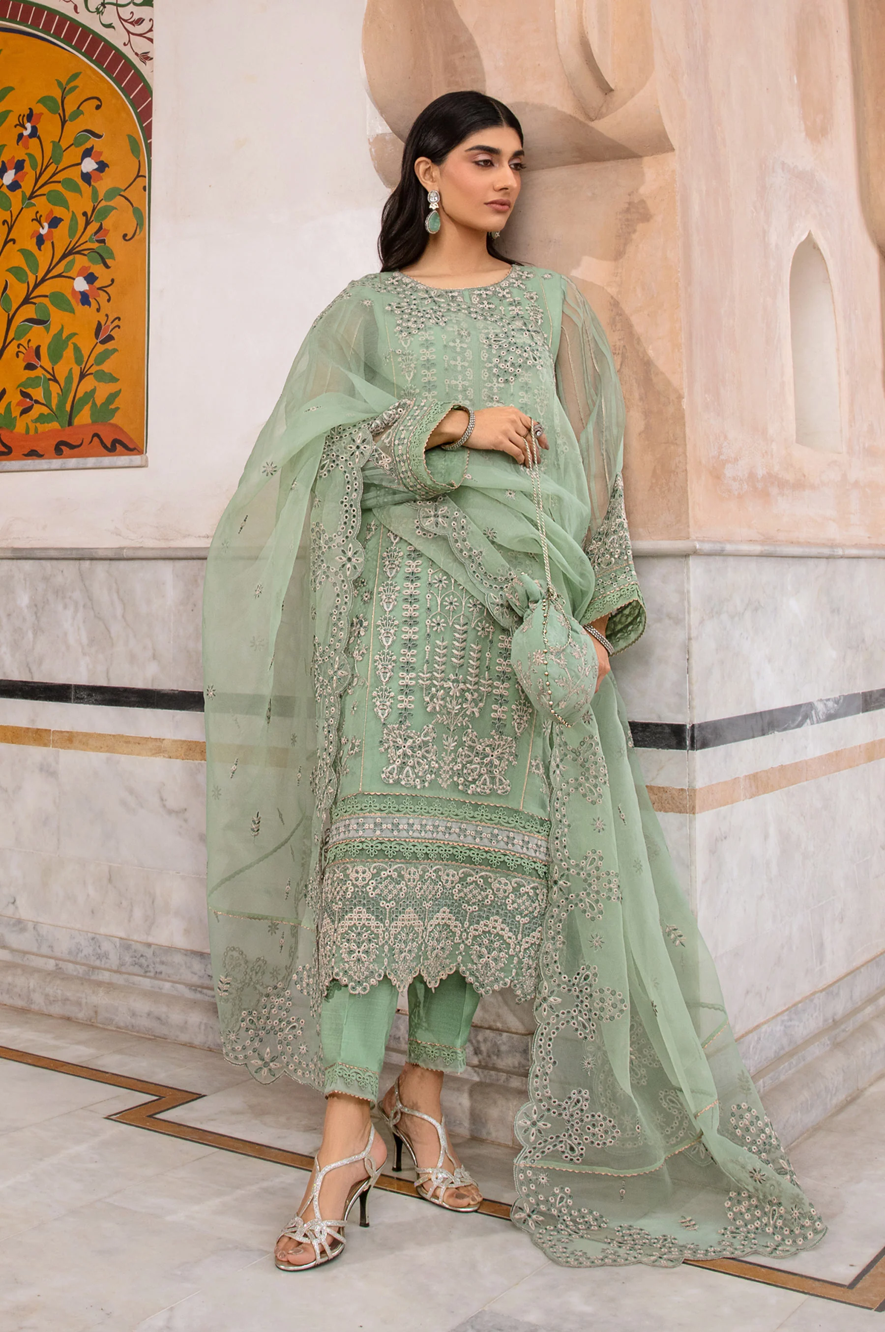 Unstitched 3 Piece Embroidered Organza Suit - Image 4