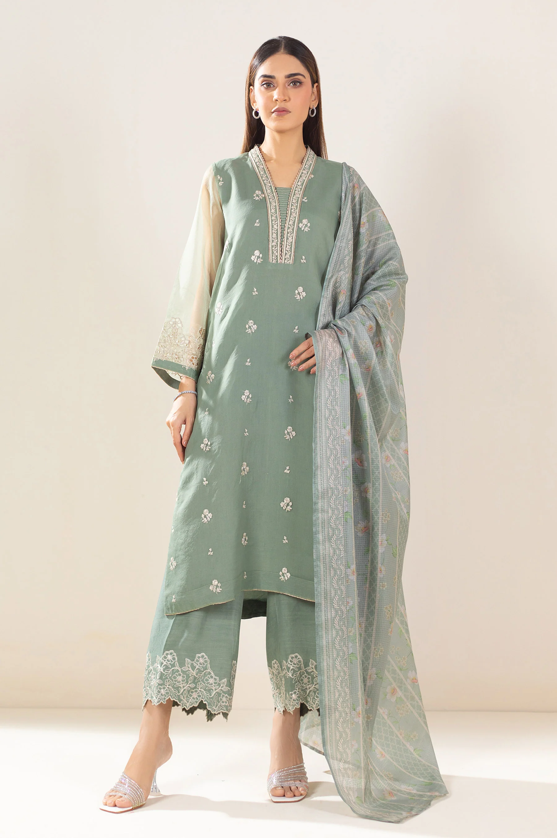 Unstitched 3 Piece Embroidered Organza Suit - Image 6