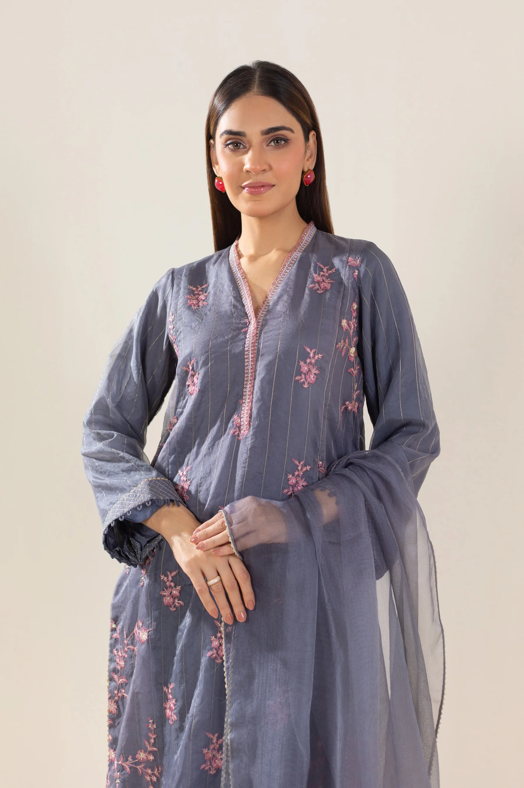 Unstitched 3 Piece Embroidered Organza Suit - Image 2