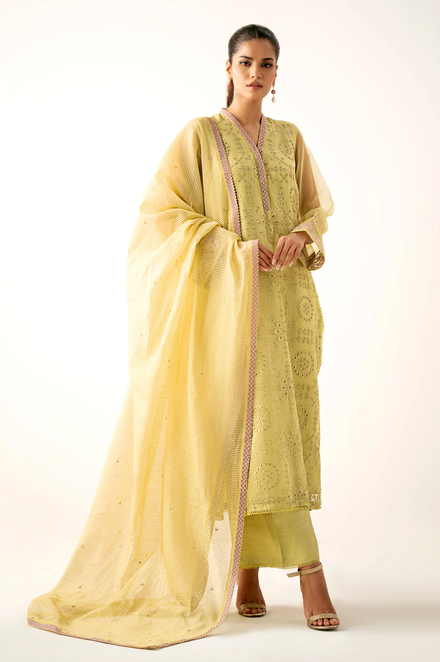 Unstitched 3 Piece Embroidered Organza Suit - Image 5