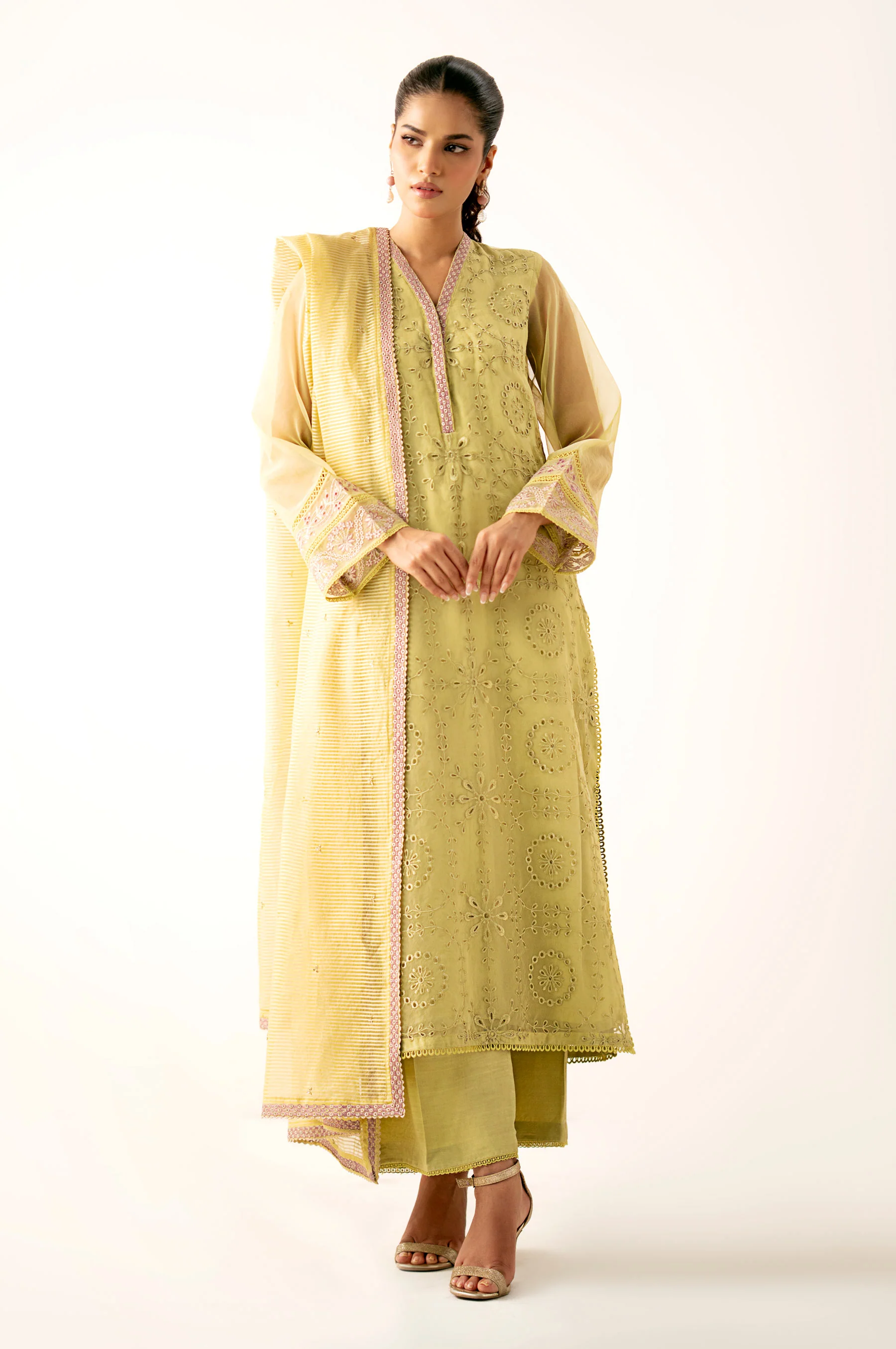 Unstitched 3 Piece Embroidered Organza Suit - Image 7