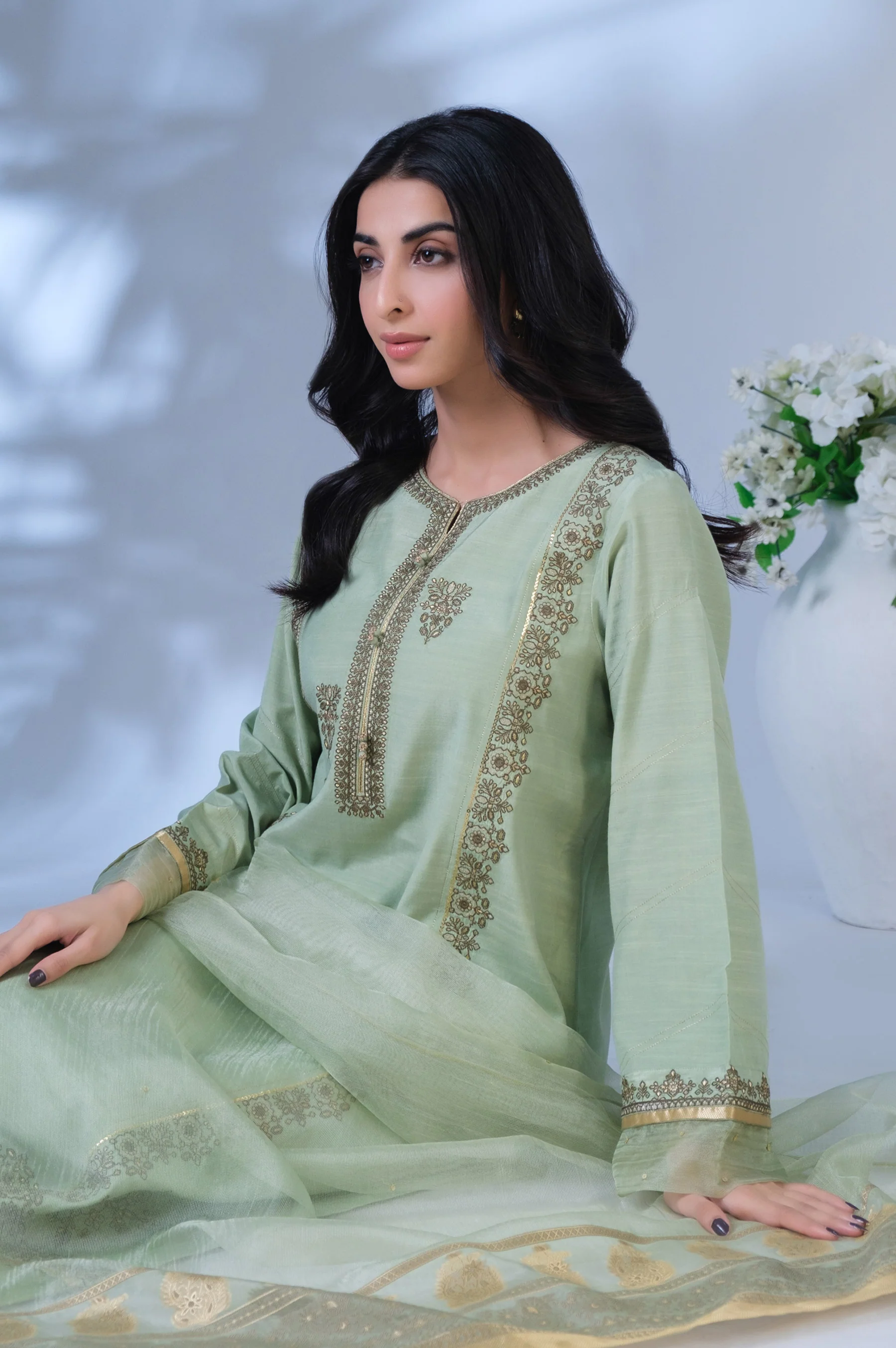 Unstitched 3 Piece Embroidered Raw Silk Suit - Image 2