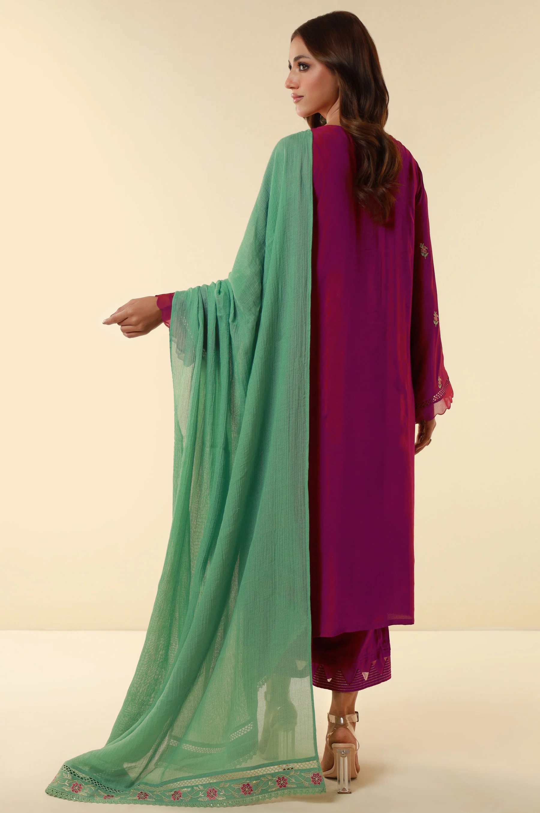 Unstitched 3 Piece Embroidered Raw Silk Suit - Image 4