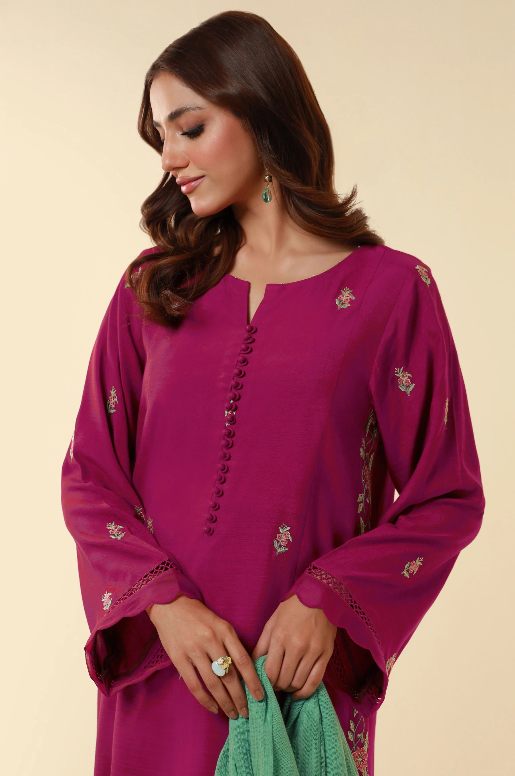 Unstitched 3 Piece Embroidered Raw Silk Suit - Image 5