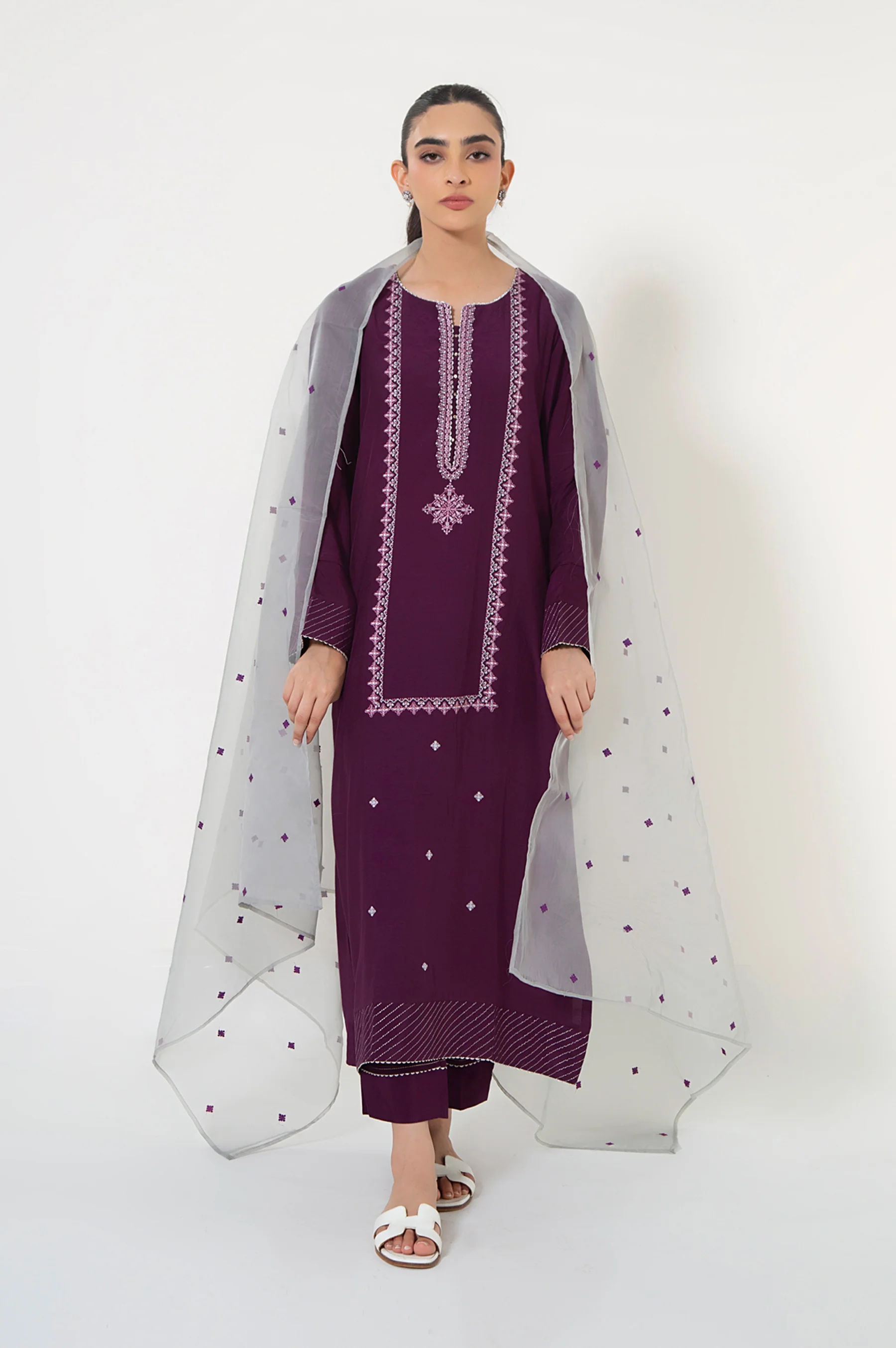 Unstitched 3 Piece Embroidered Raw Silk Suit