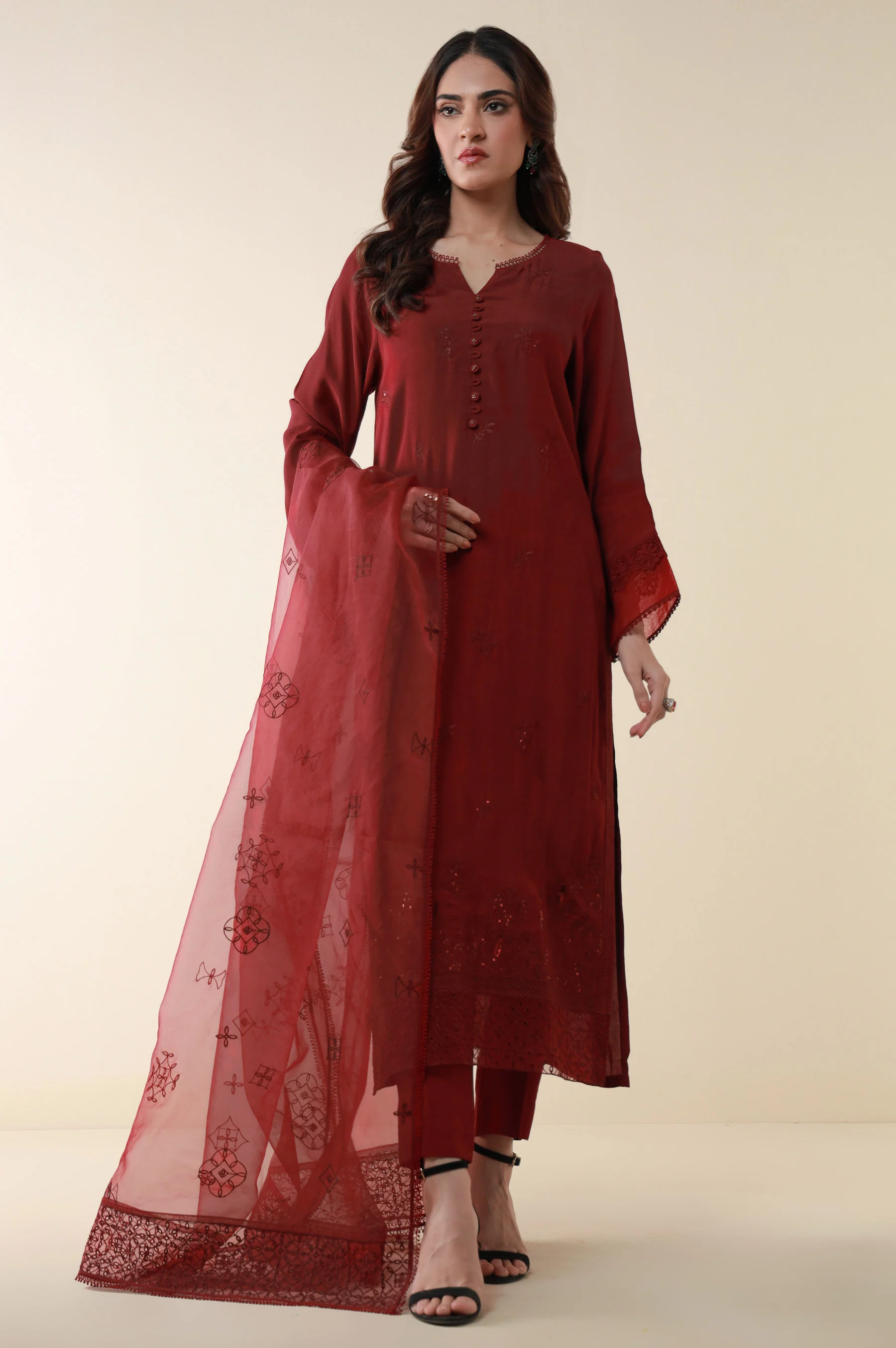 Unstitched 3 Piece Embroidered Raw Silk Suit