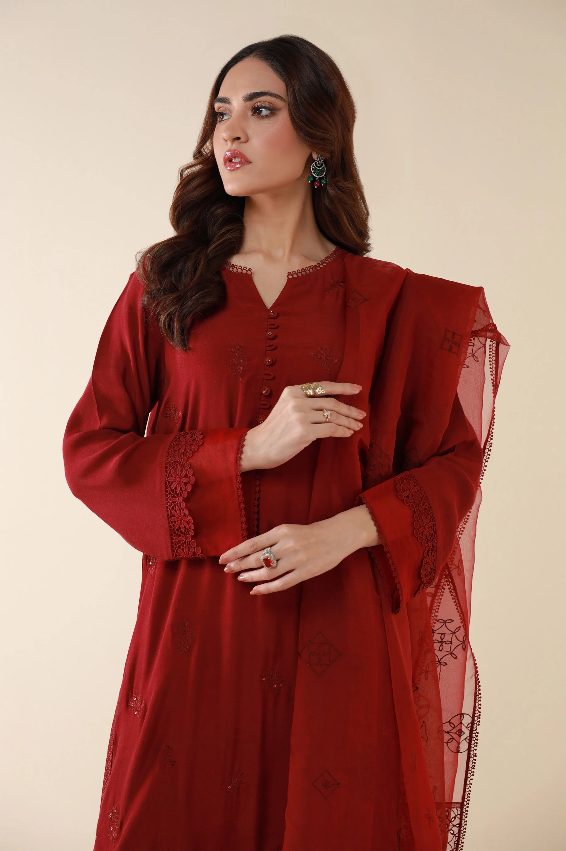 Unstitched 3 Piece Embroidered Raw Silk Suit - Image 2