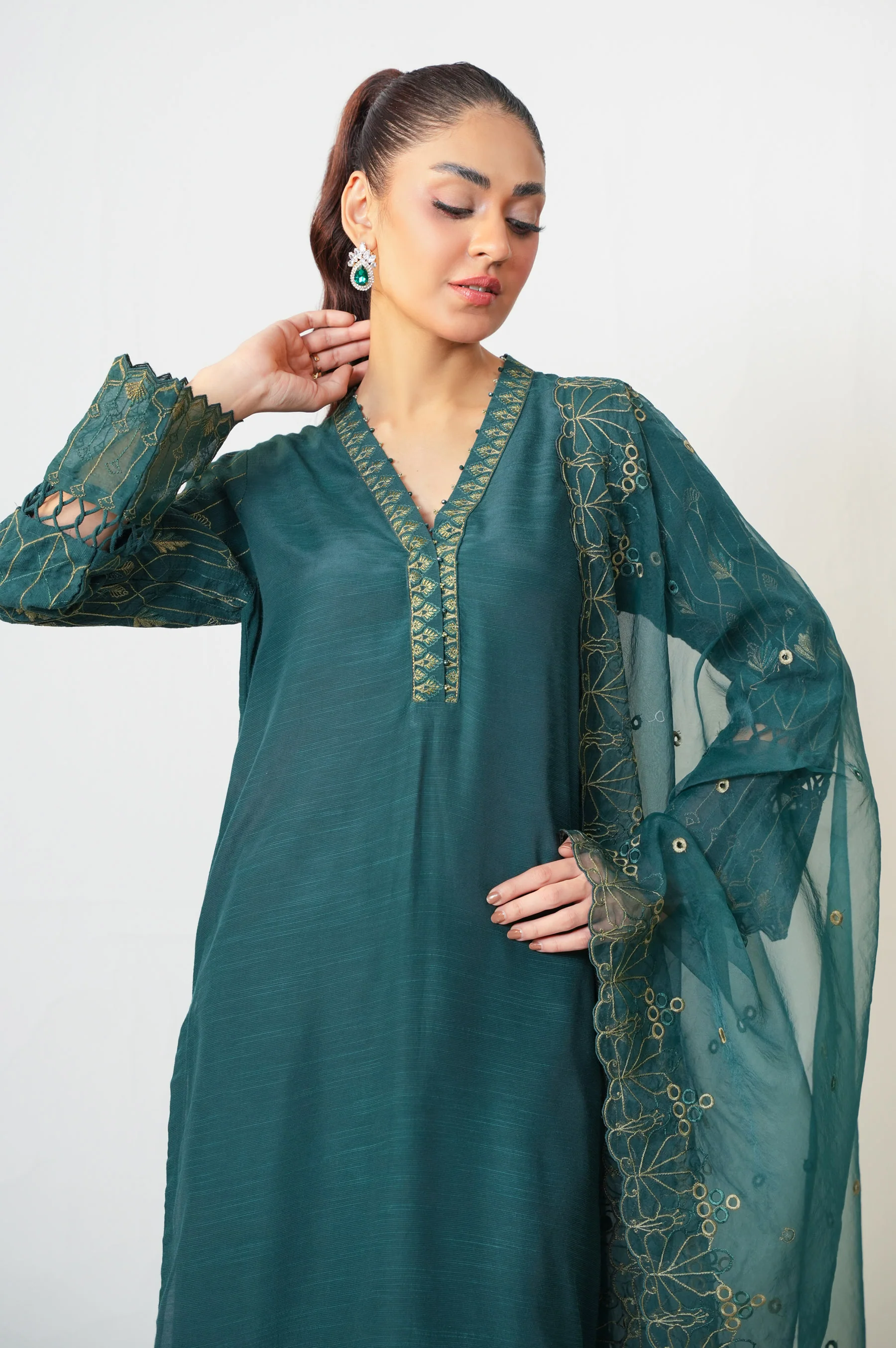 Unstitched 3 Piece Embroidered Raw Silk Suit - Image 6