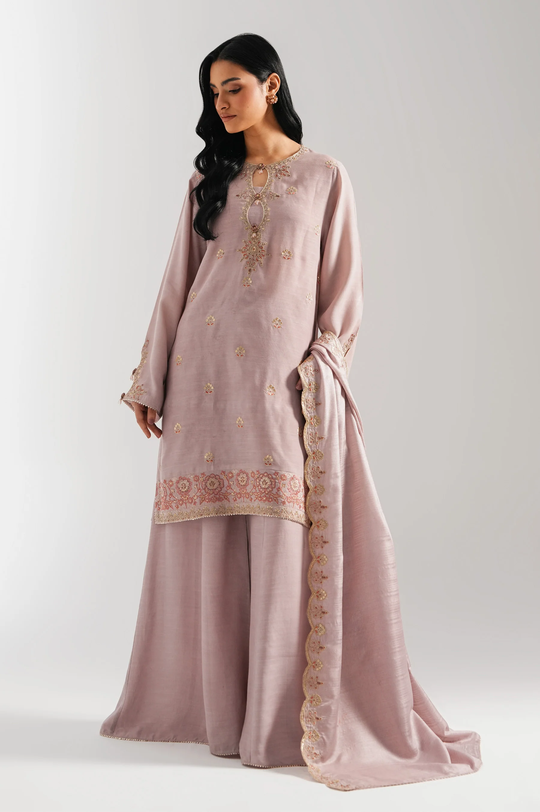 EMBROIDERED RAW SILK UNSTITCHED 3 PIECE SUIT - Image 4