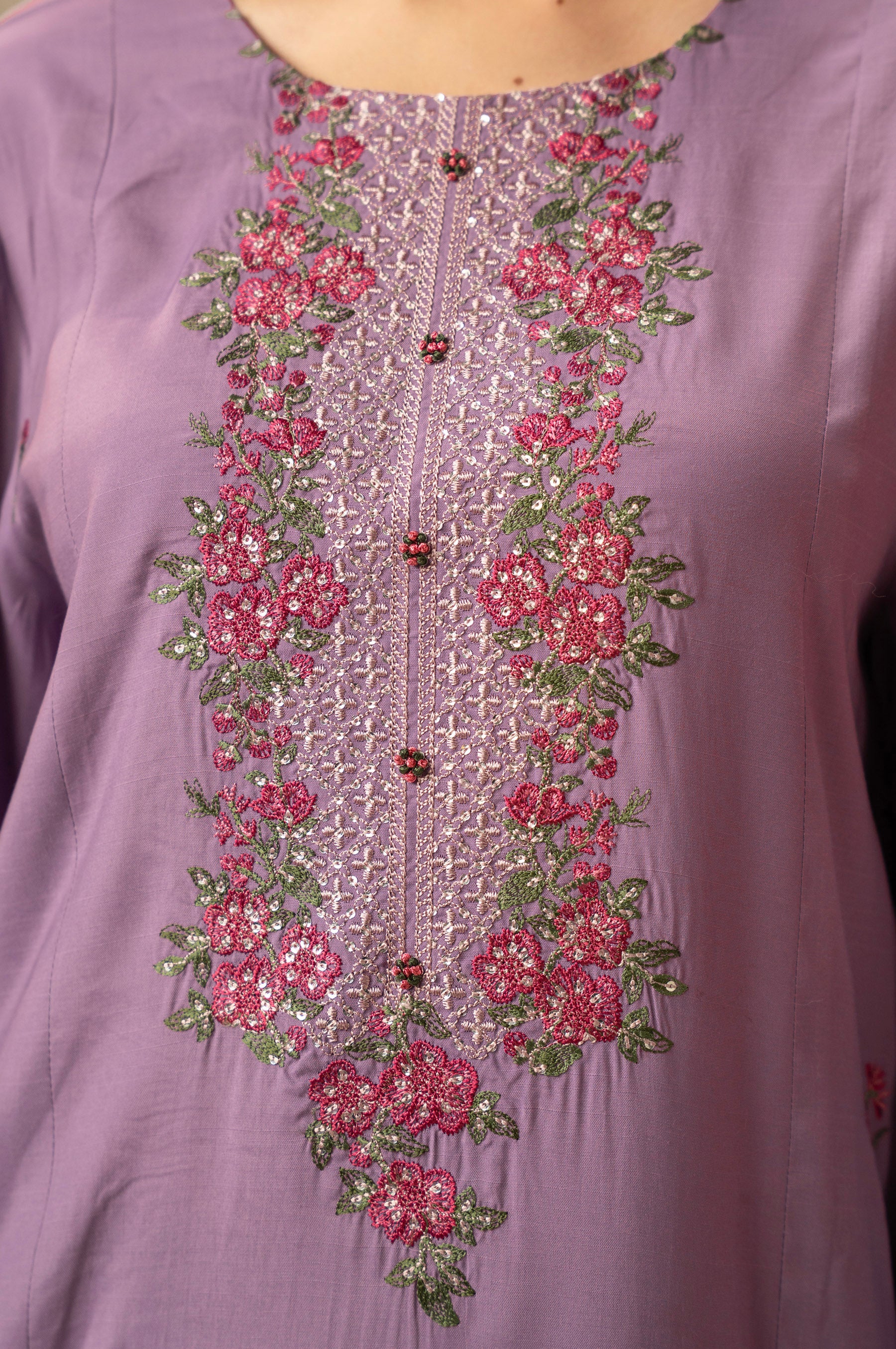 EMBROIDERED COTTON NET UNSTITCHED 3 PIECE SUIT - Image 3