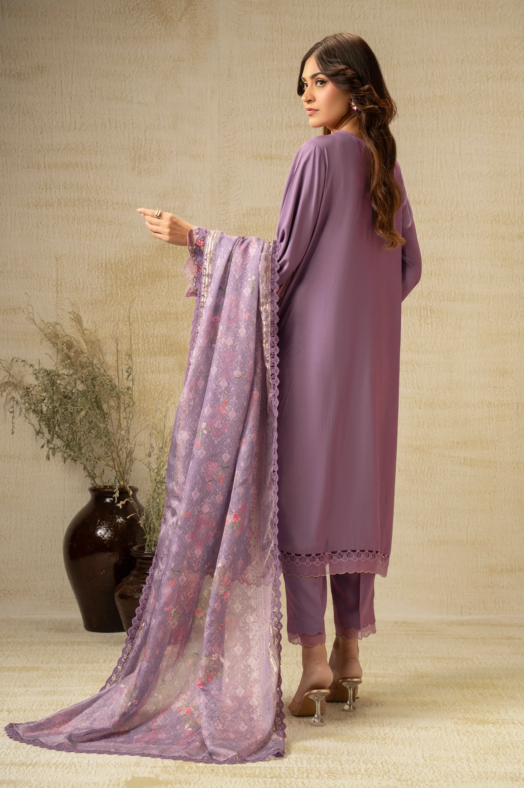 EMBROIDERED COTTON NET UNSTITCHED 3 PIECE SUIT - Image 4