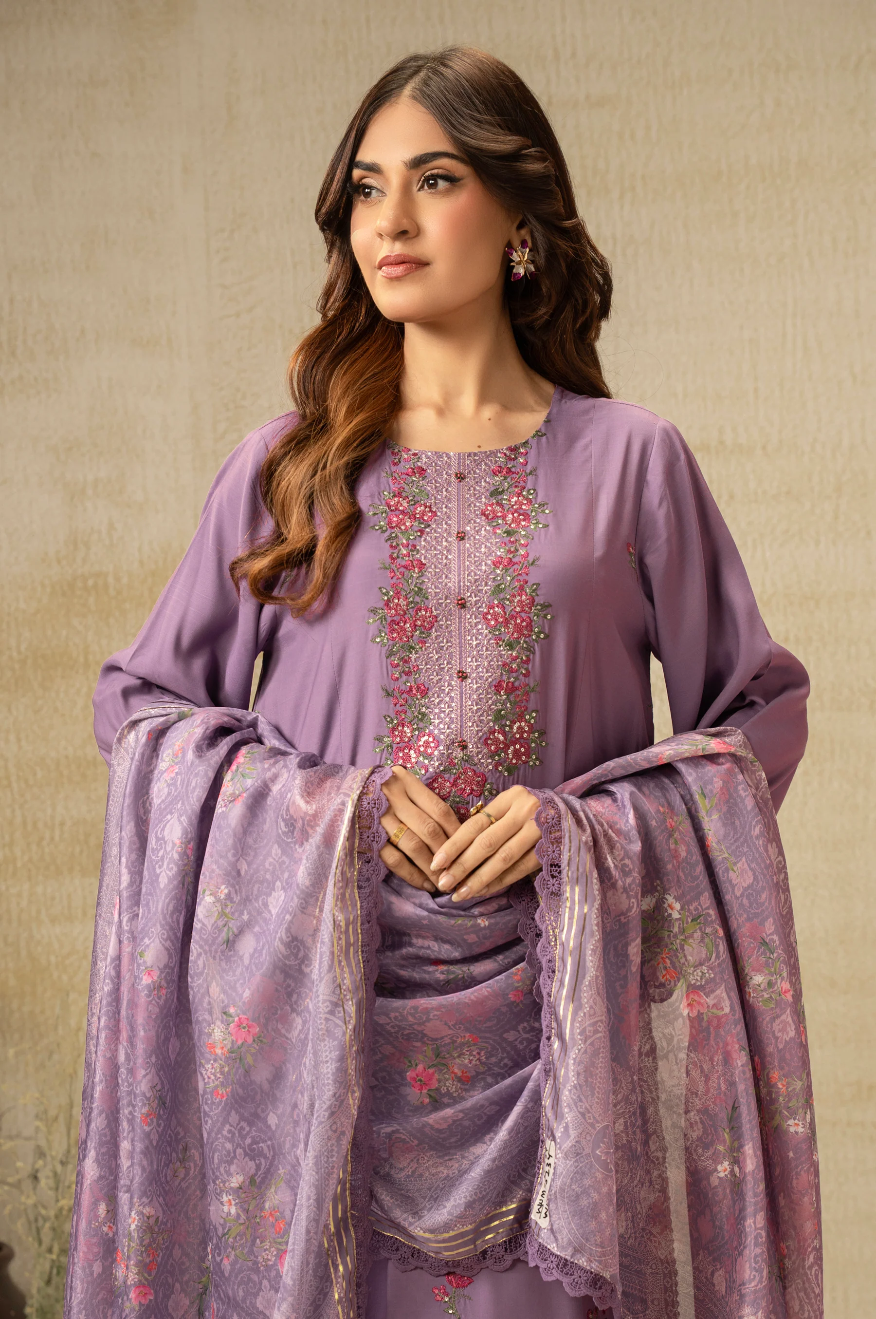 EMBROIDERED COTTON NET UNSTITCHED 3 PIECE SUIT - Image 6