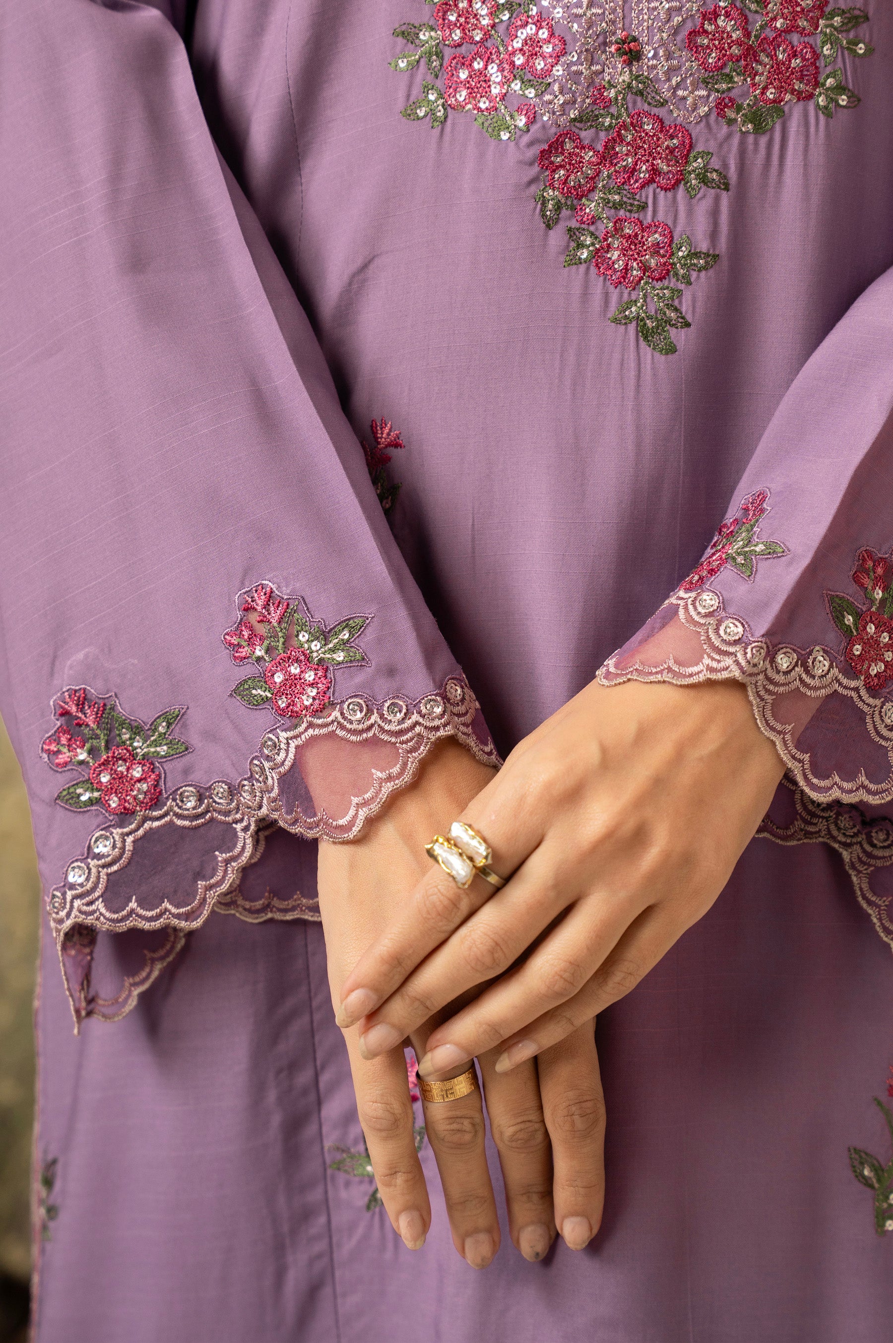 EMBROIDERED COTTON NET UNSTITCHED 3 PIECE SUIT - Image 7