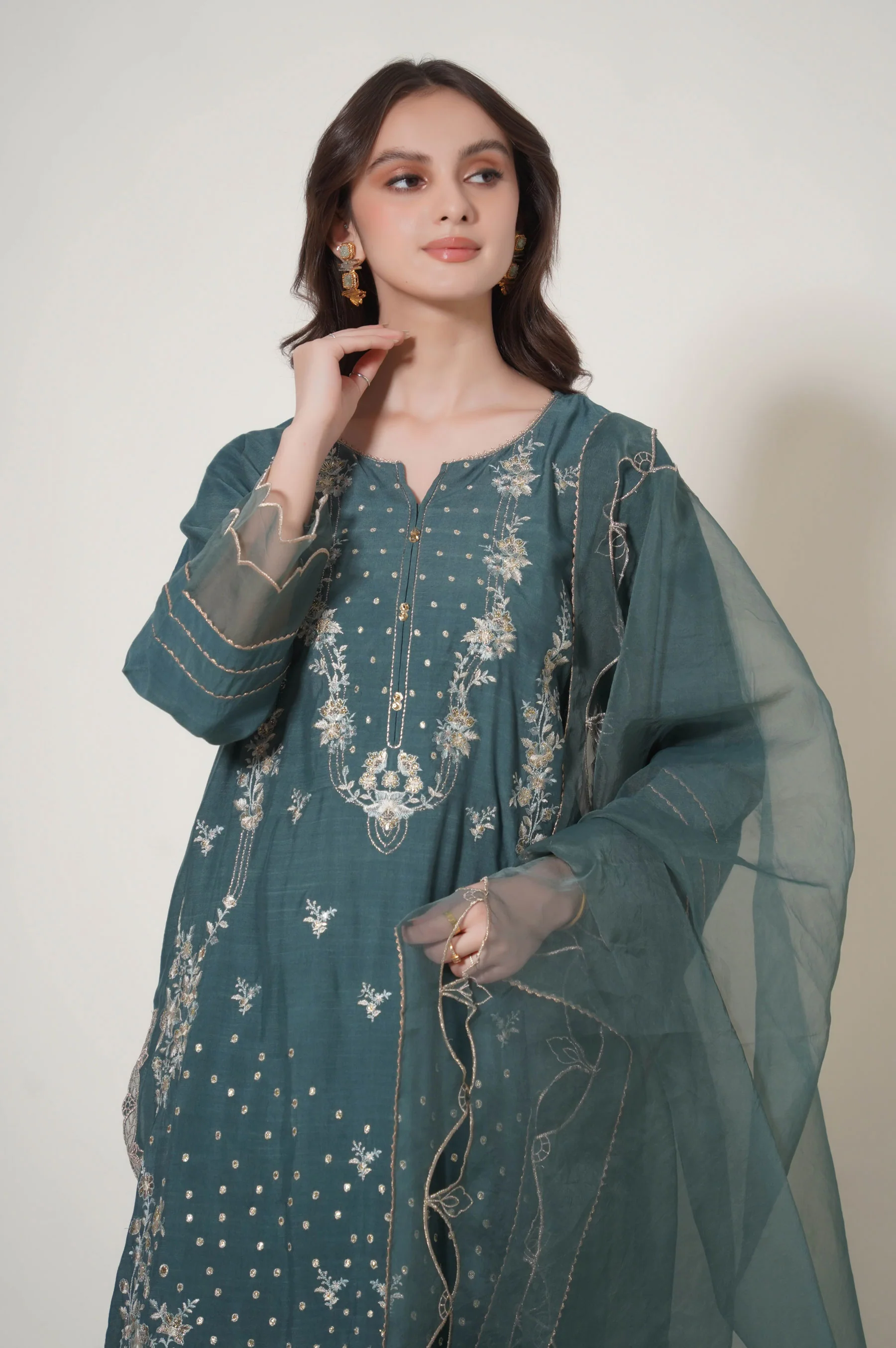 Unstitched 3 Piece Embroidered Raw Silk Suit - Image 2