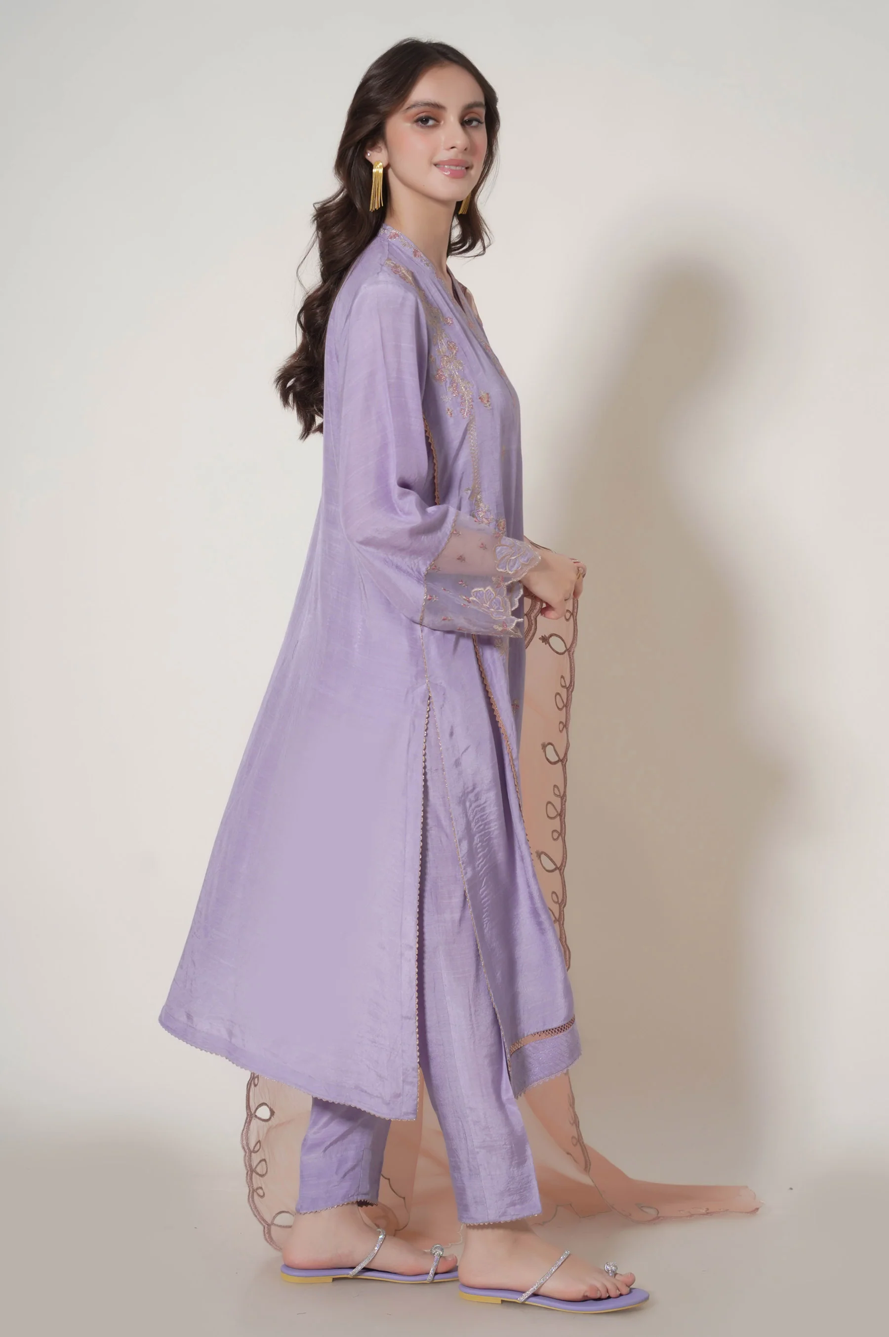 Unstitched 3 Piece Embroidered Raw Silk Suit - Image 3